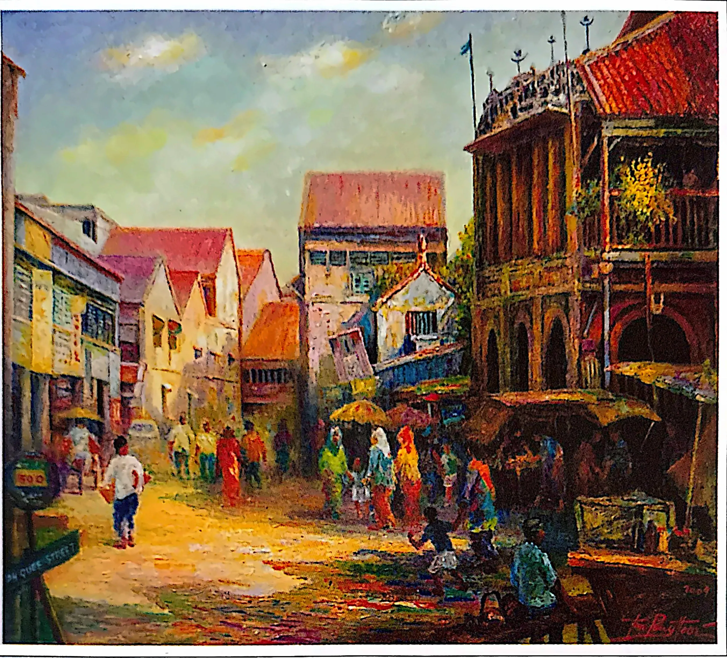 Oil painting titled Ah Quee Street by Tan Peng Hooi, 2009.