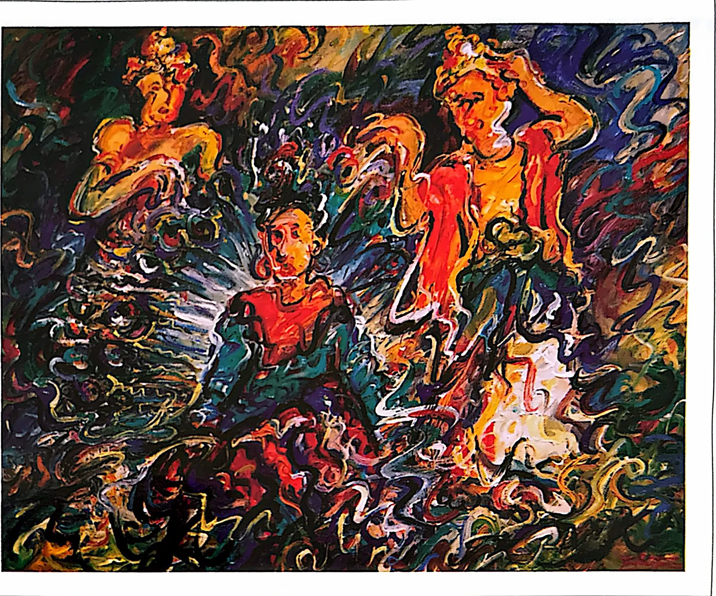 Oil painting titled Balinese Dancers by Tan Peng Hooi, 2002.