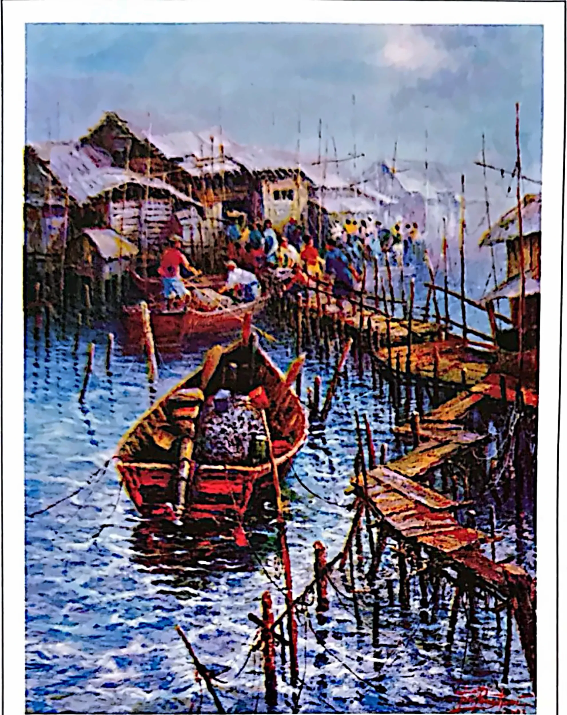 Oil painting titled Bountiful Catch by Tan Peng Hooi, 2003.