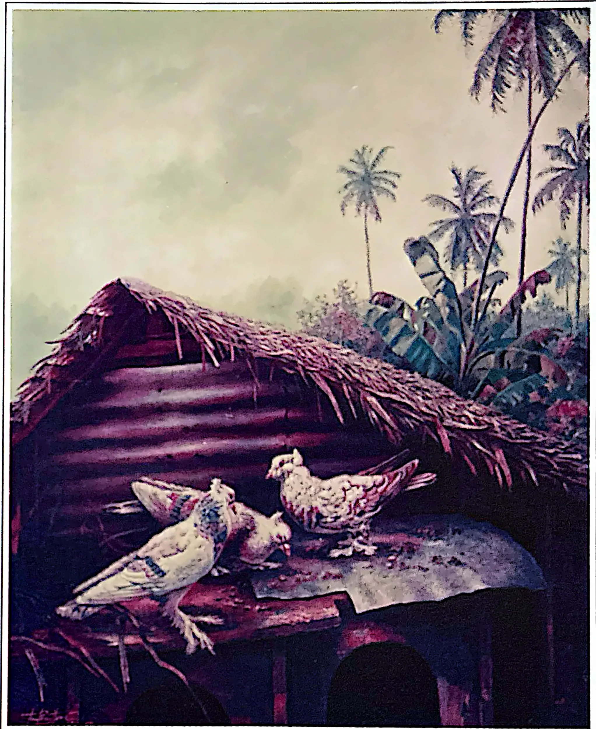 Oil painting titled Doves by Tan Peng Hooi, 1989.