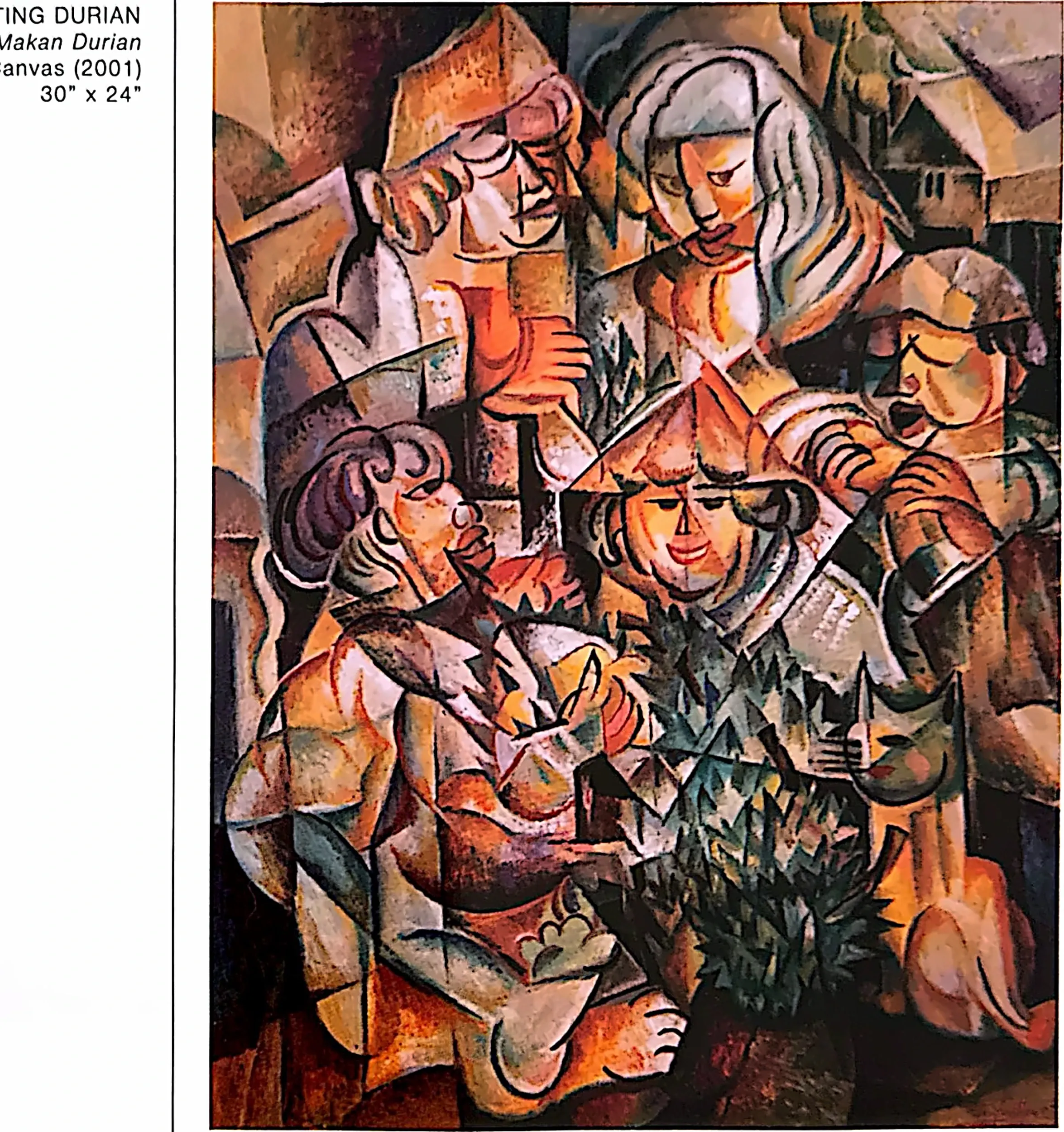 Oil painting titled Eating Durian by Tan Peng Hooi, 2001.