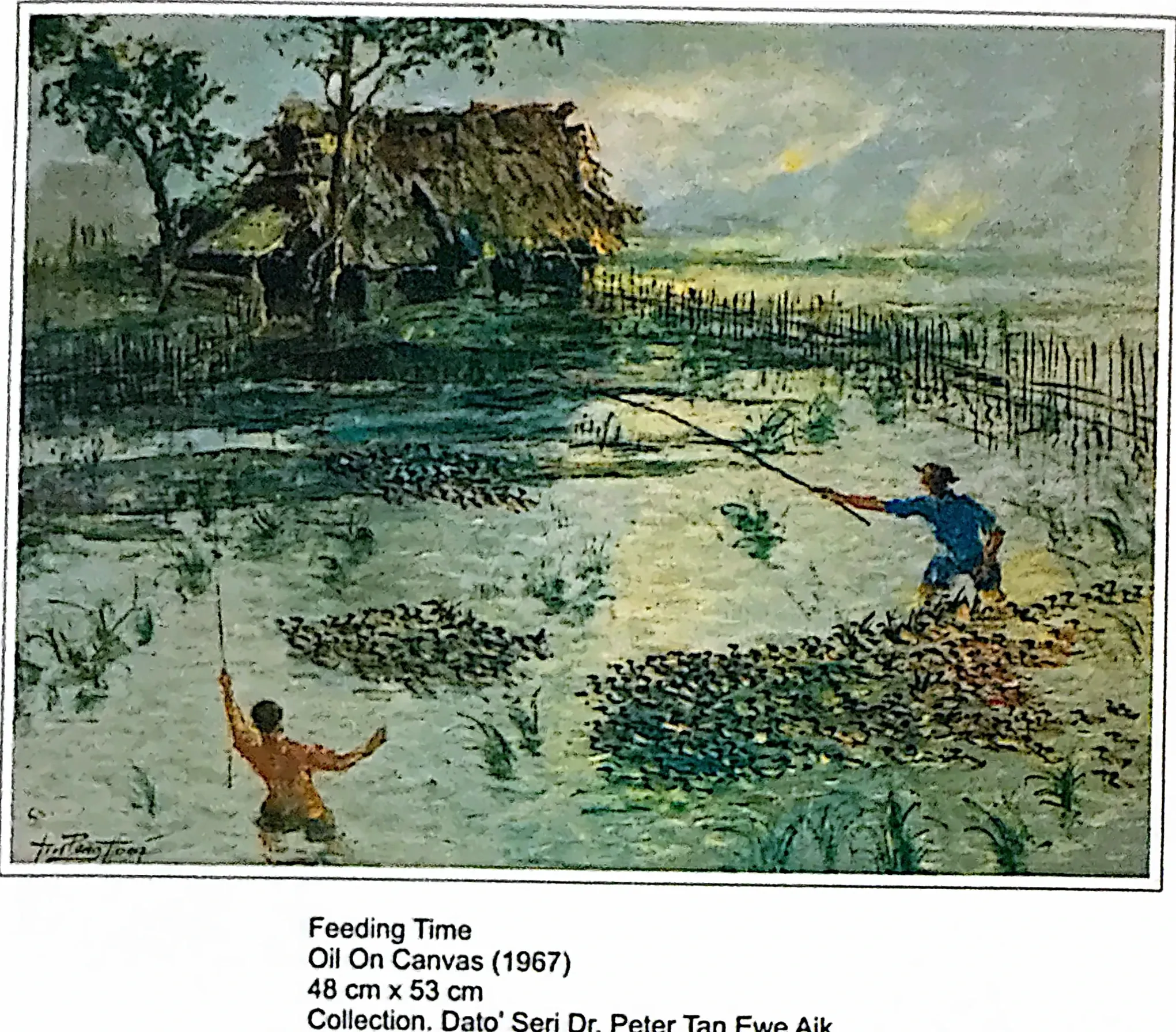 Oil painting titled Feeding Time by Tan Peng Hooi, 1967.