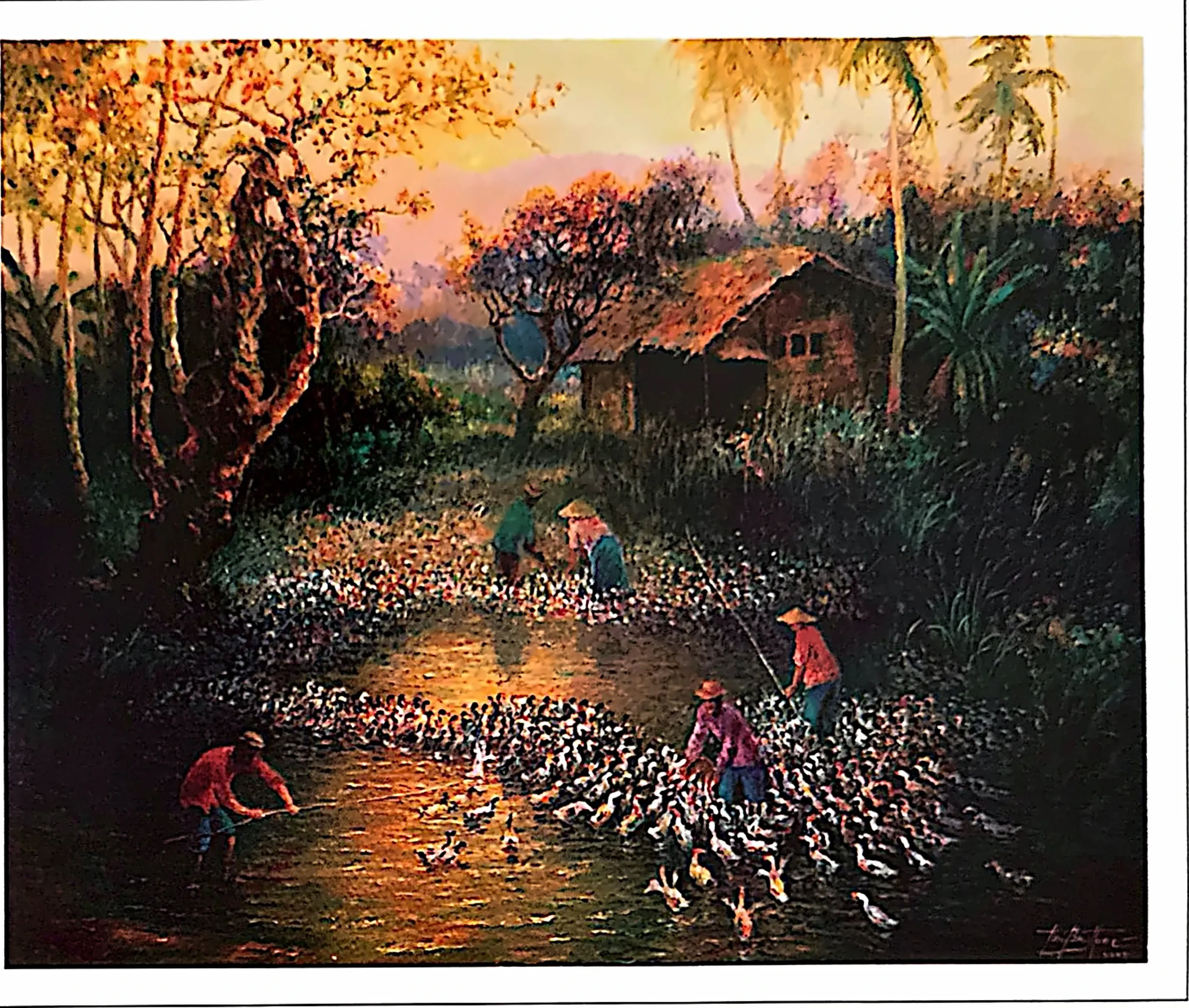 Oil painting titled Feeding Time by Tan Peng Hooi, 2003.