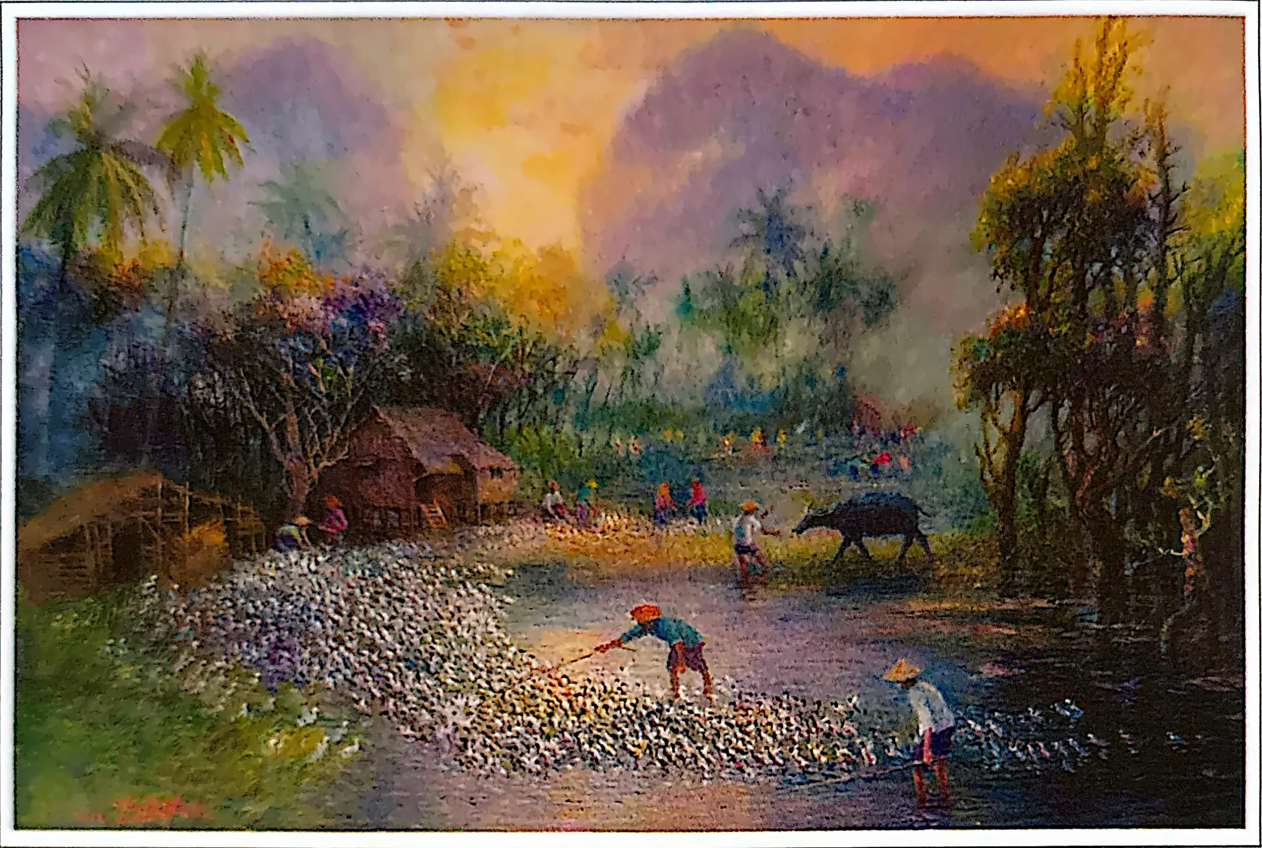 Oil painting titled Feeding Time by Tan Peng Hooi, 2008.