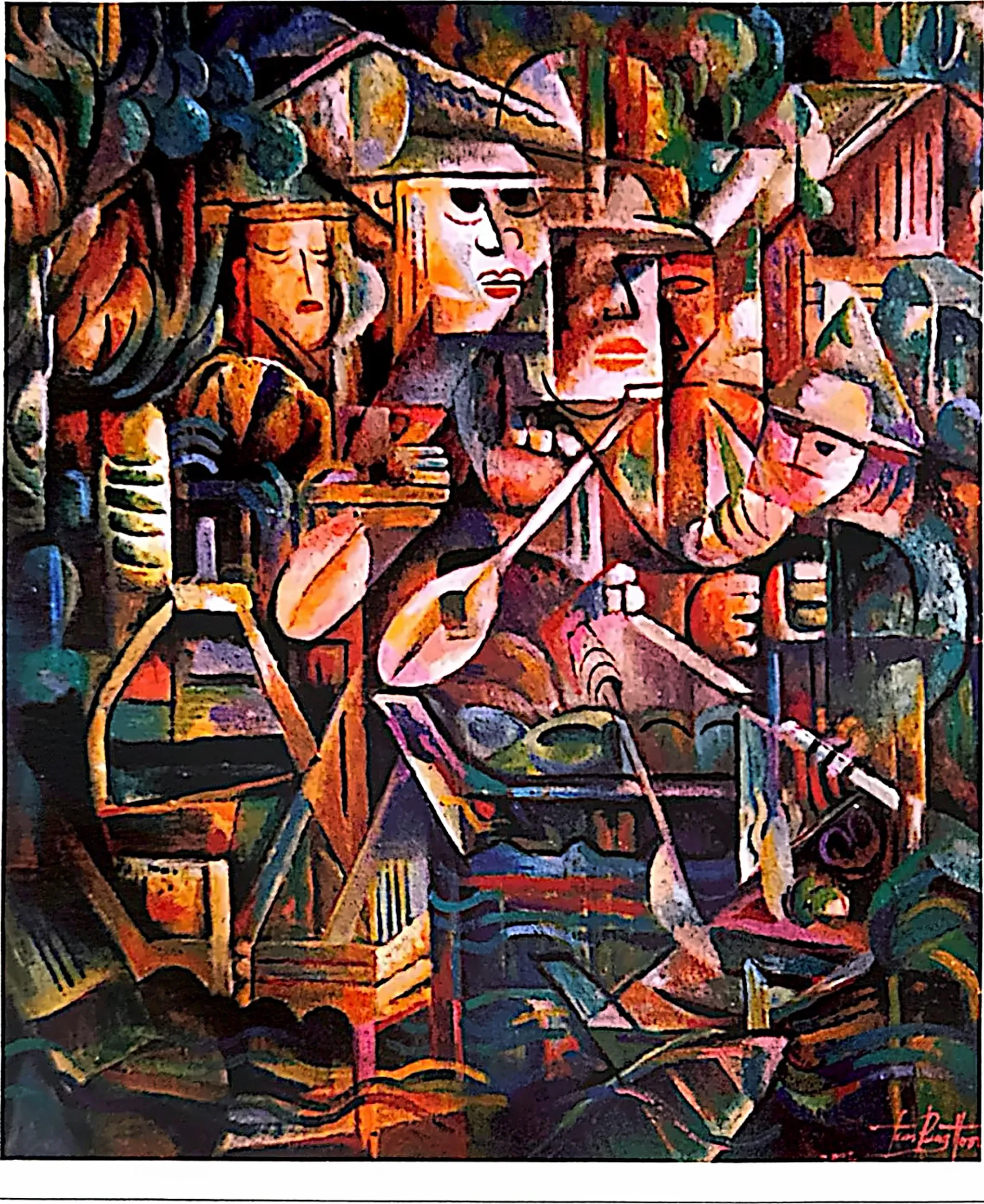 Oil painting titled Fishermen by Tan Peng Hooi, 2002.