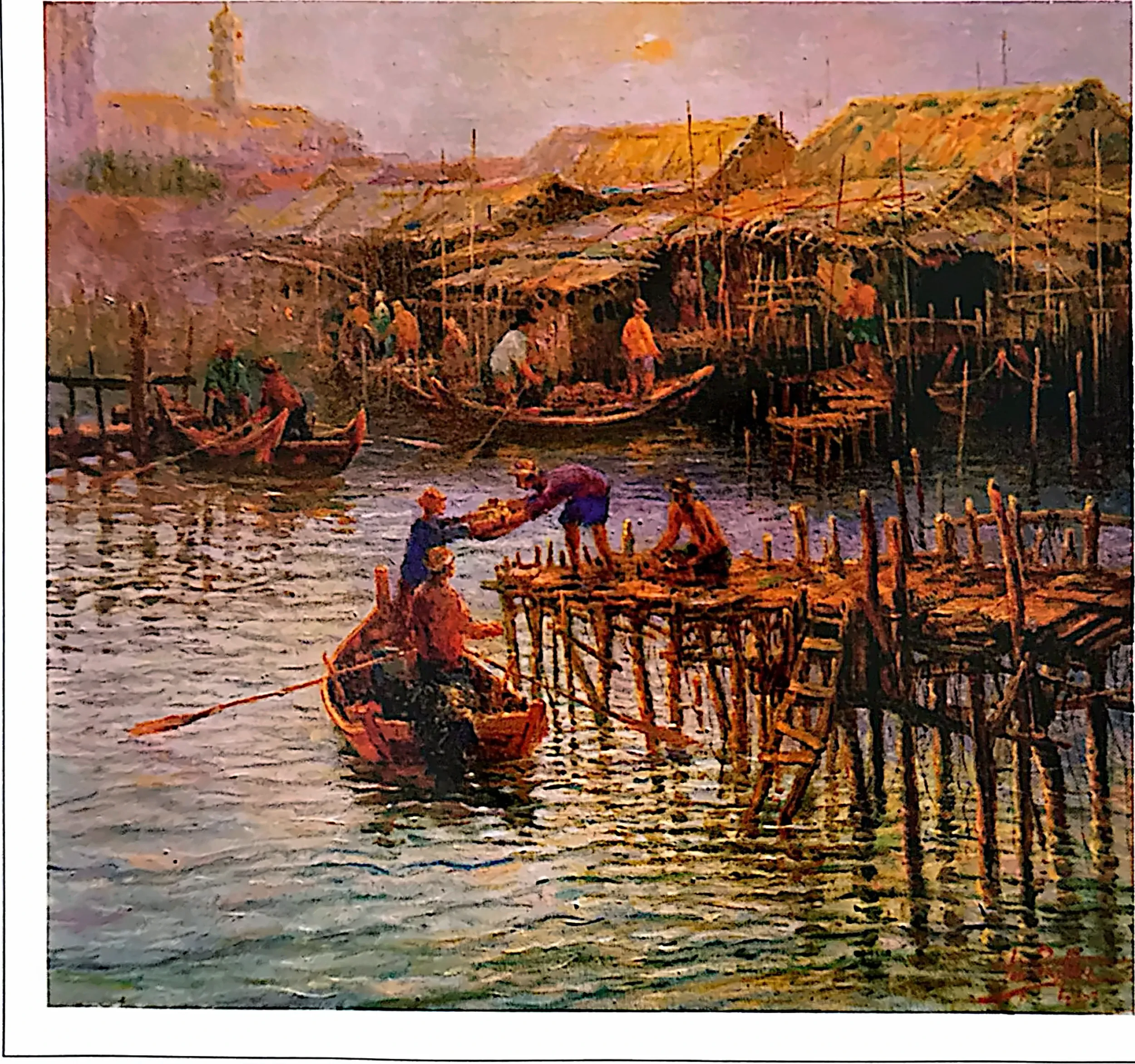 Oil painting titled Fishing Village by Tan Peng Hooi, 2003.