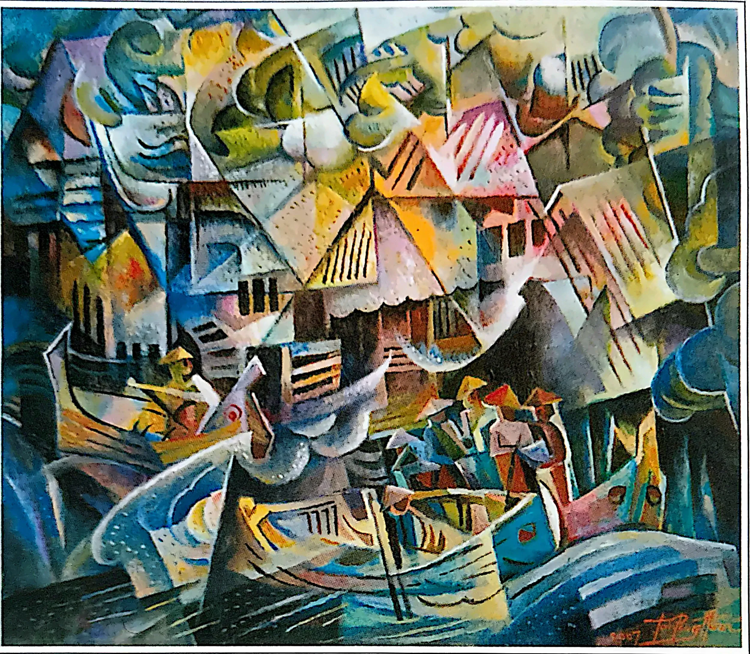 Oil painting titled Fishing Village by Tan Peng Hooi, 2007.