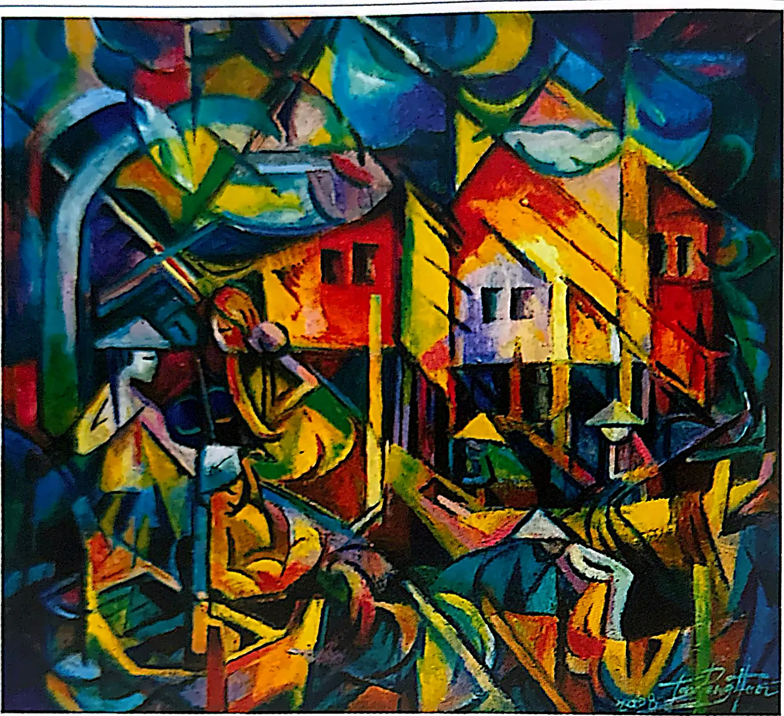 Oil painting titled Fishing Village by Tan Peng Hooi, 2008.