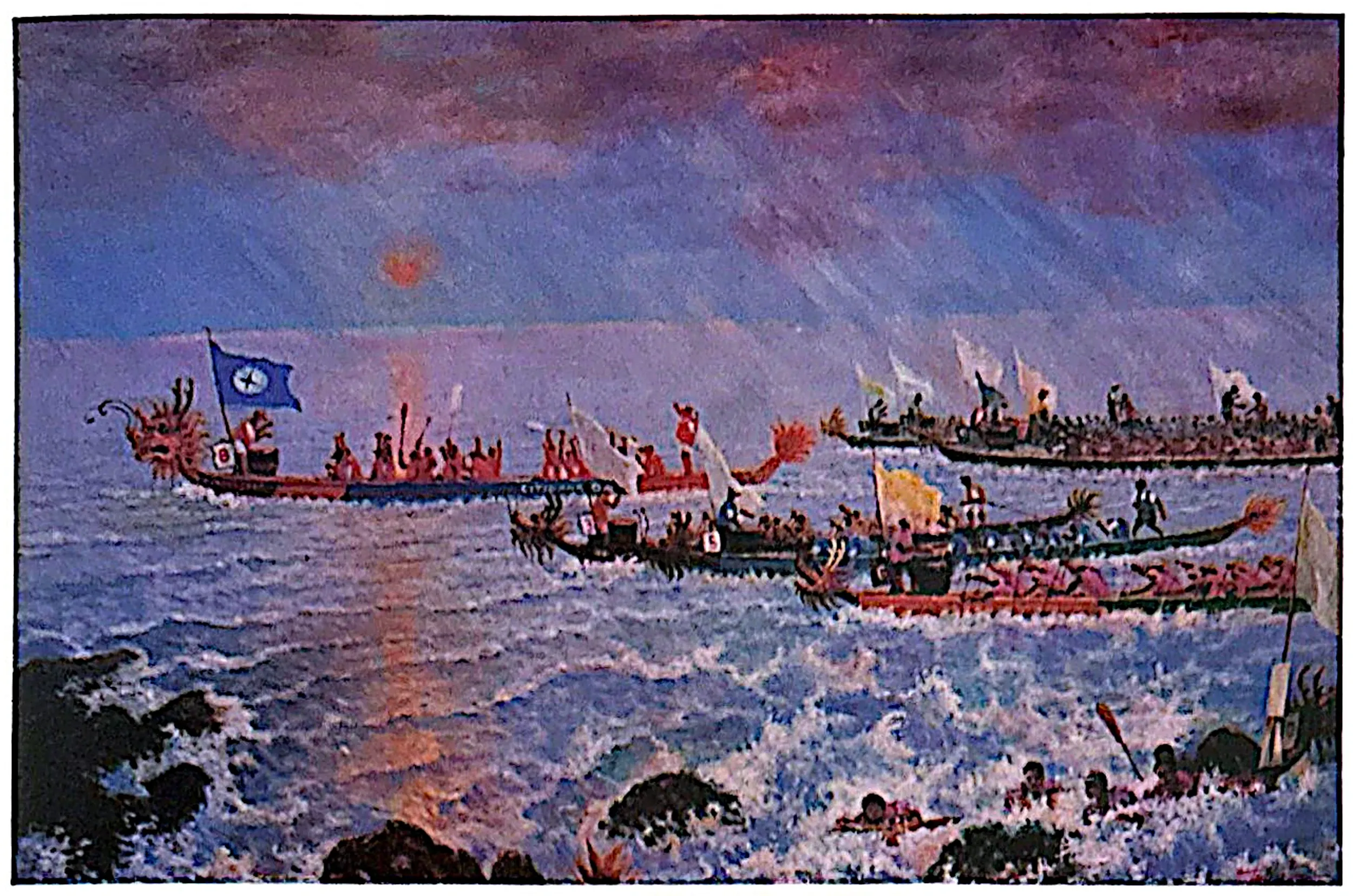 Oil painting titled Dragon Boats by Tan Peng Hooi, 1999.