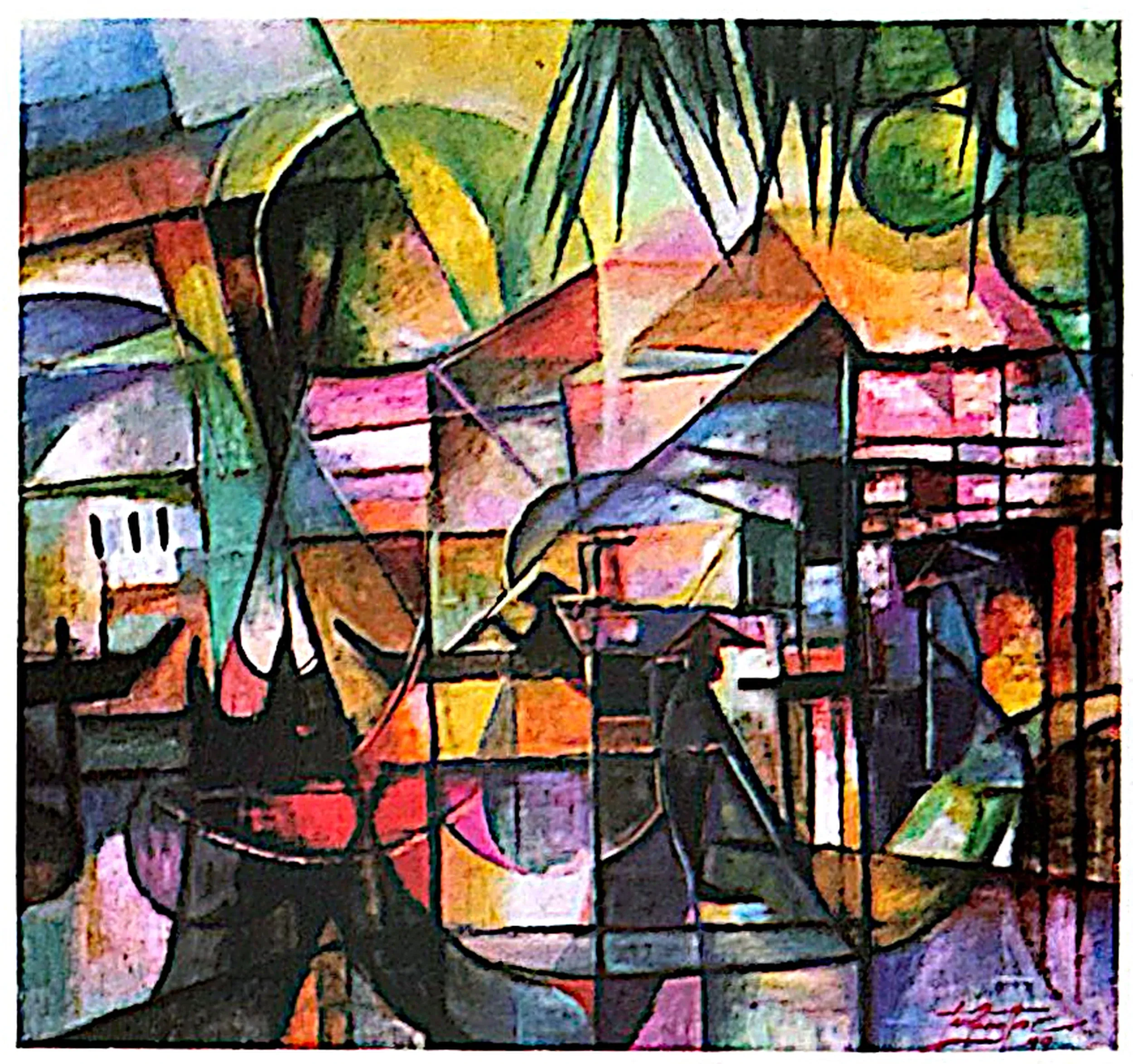Oil painting titled Fishing Village by Tan Peng Hooi, 1999.