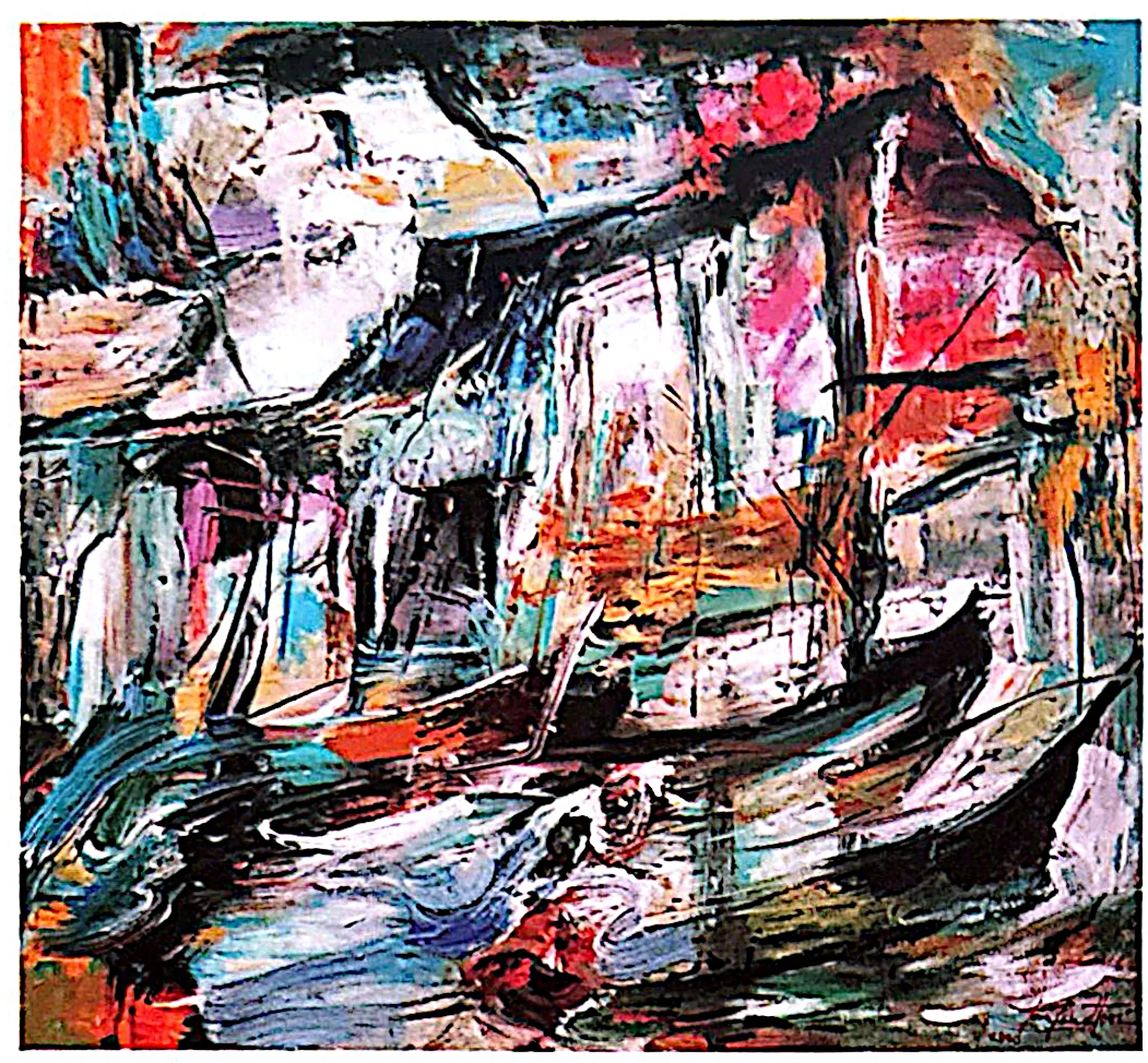 Oil painting titled Fishing Village by Tan Peng Hooi.