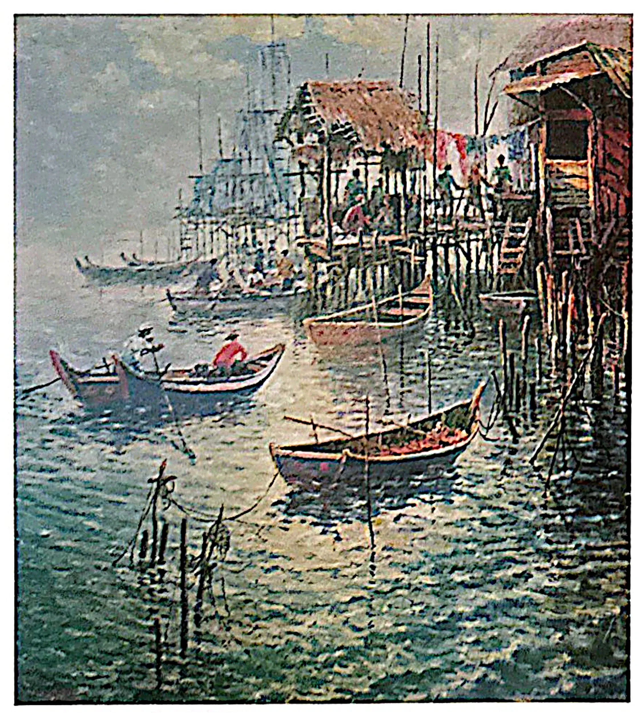 Oil painting titled Fishing Village by Tan Peng Hooi, 1996.