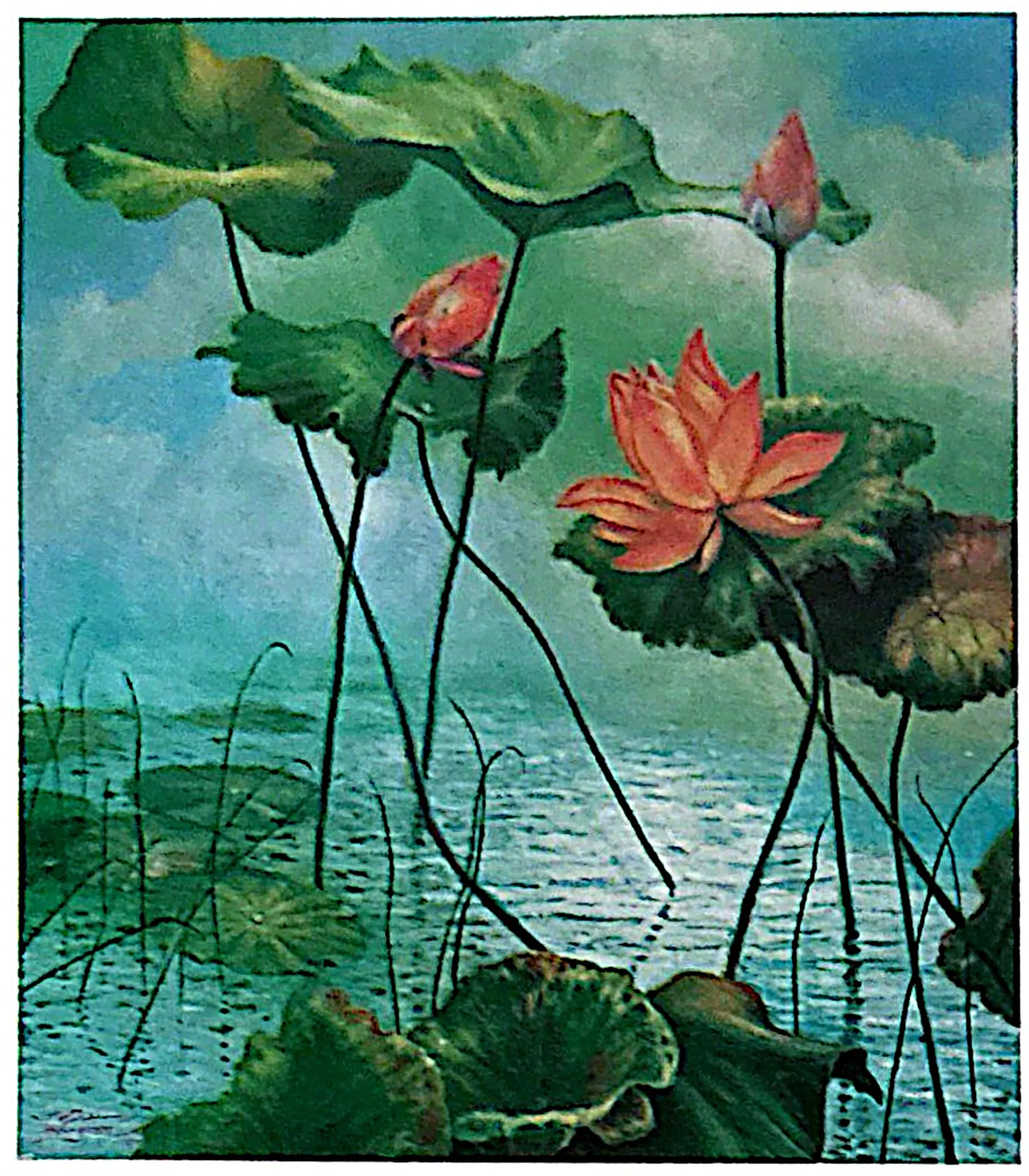 Oil painting titled Lotus by Tan Peng Hooi, 1997.