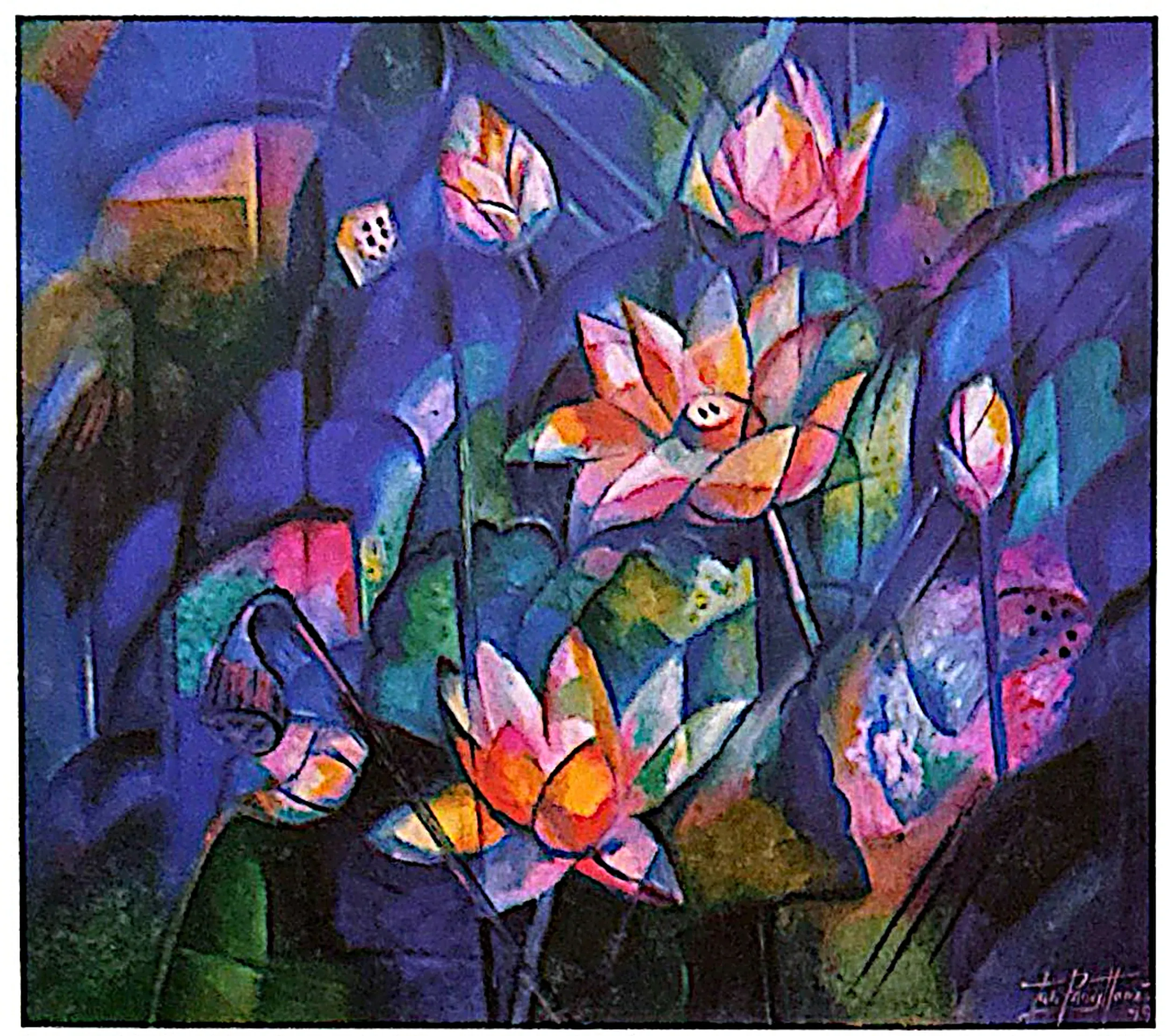 Oil painting titled Lotus by Tan Peng Hooi, 1999.