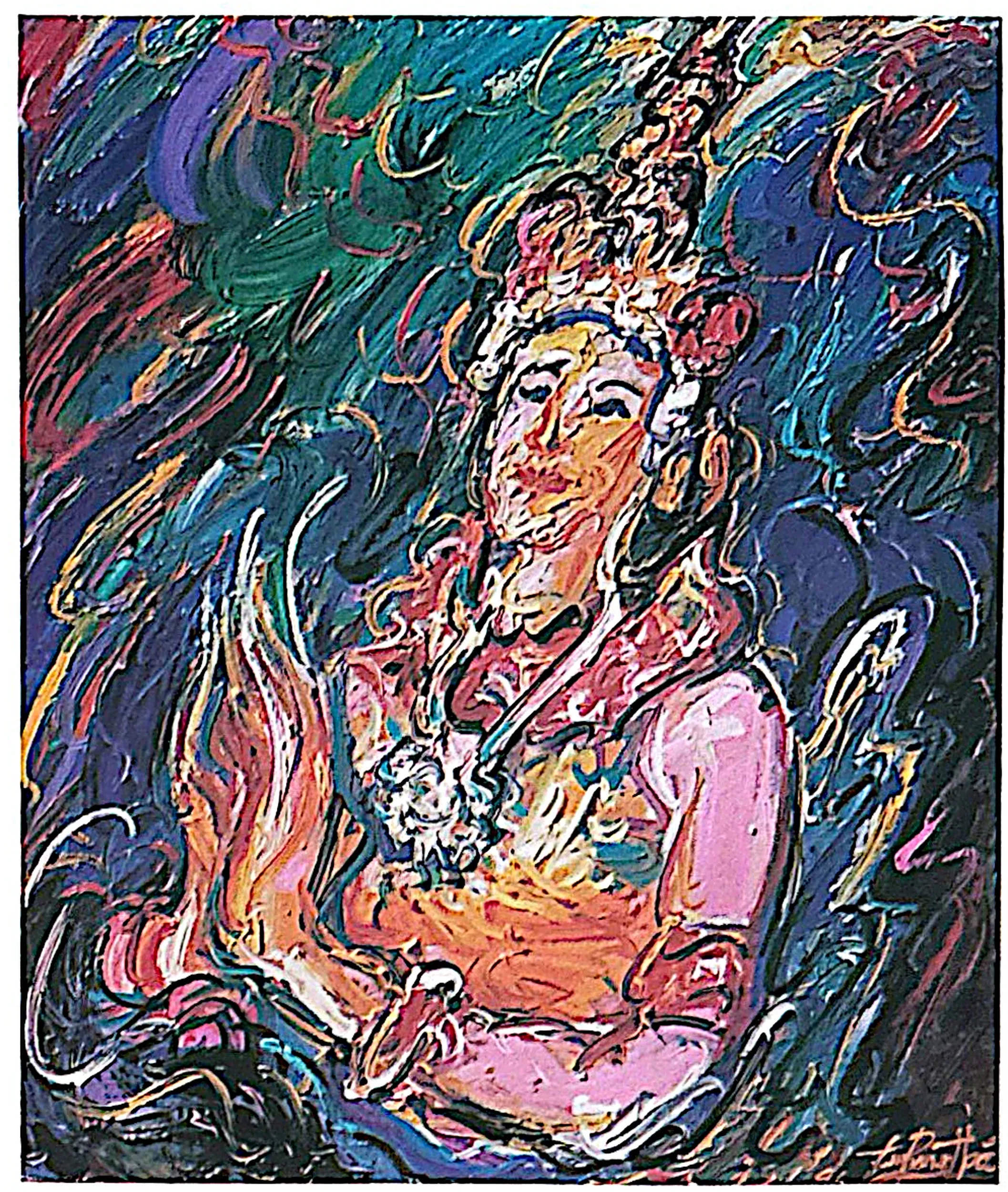 Oil painting titled Thai Dancer by Tan Peng Hooi, 1996.