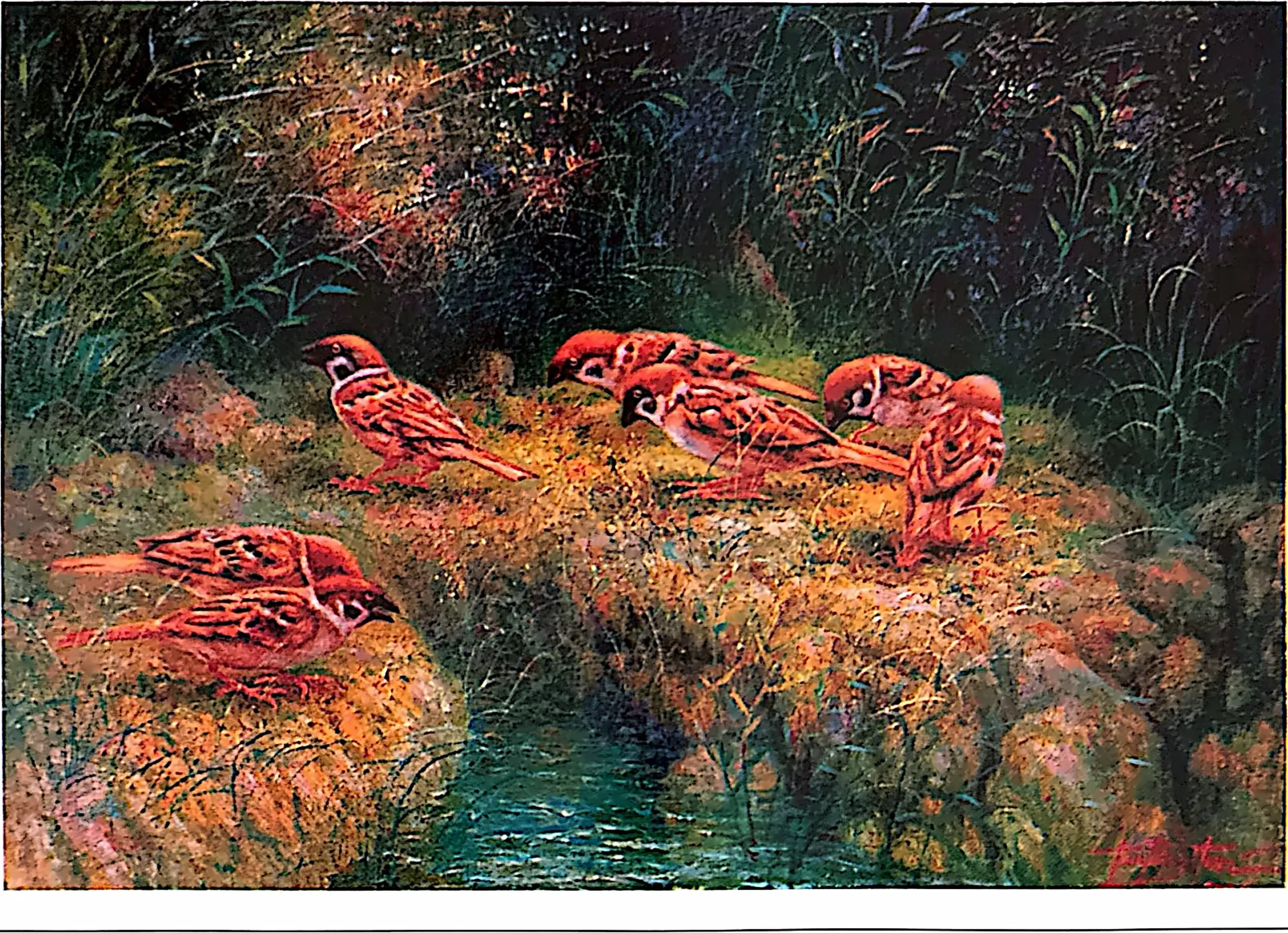 Oil painting titled Gathering by Tan Peng Hooi, 2004.