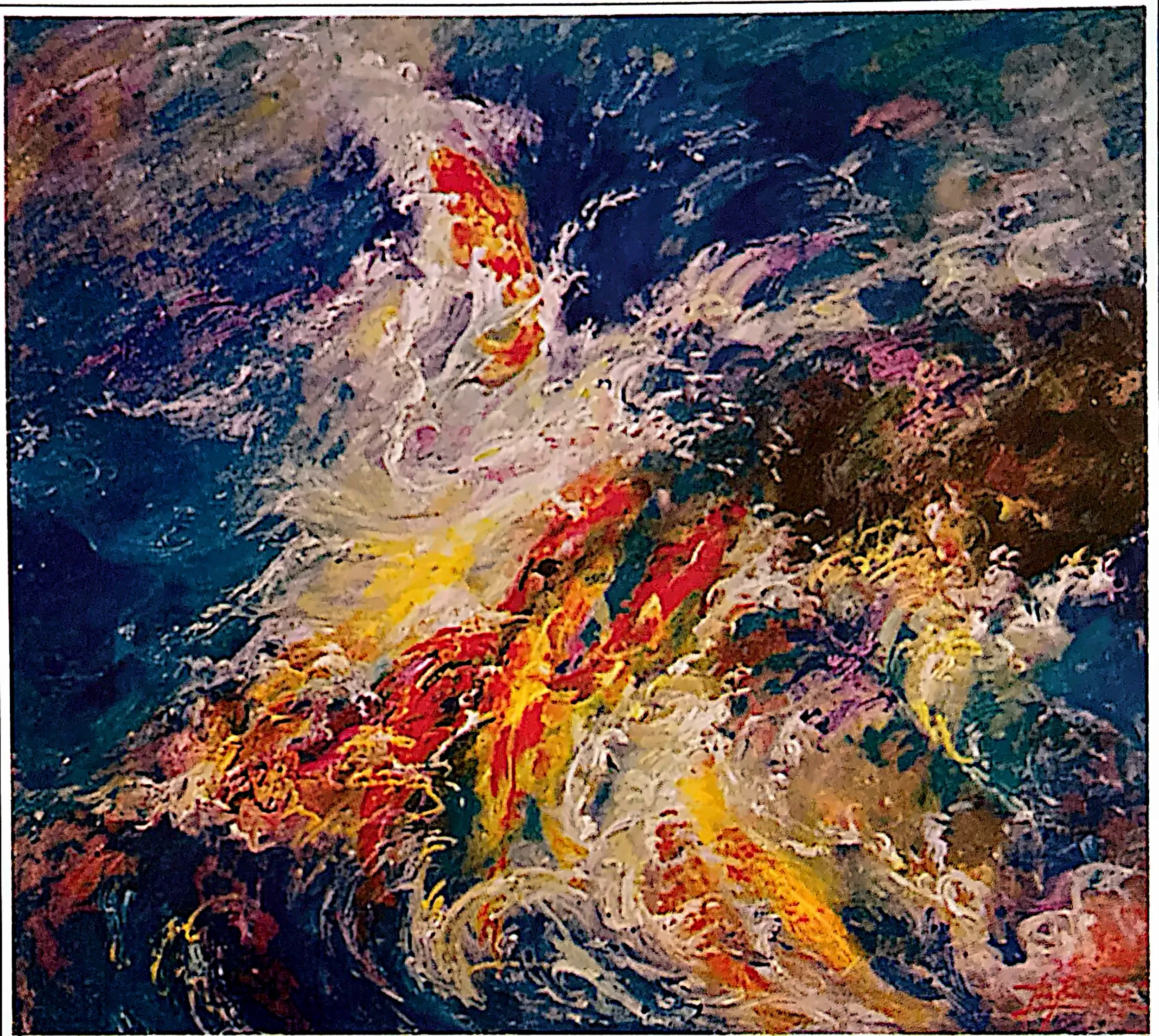 Oil painting titled Golden Carps by Tan Peng Hooi, 1999.