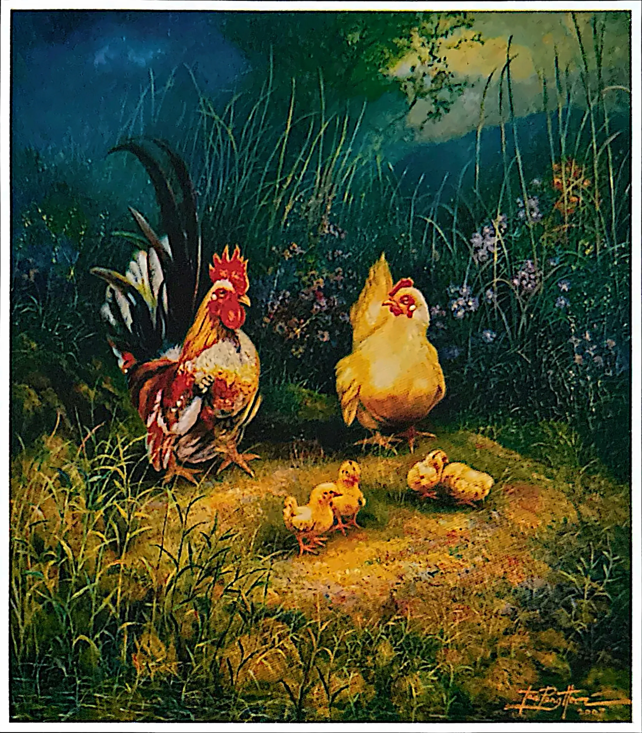 Oil painting titled Happy Family by Tan Peng Hooi, 2007.