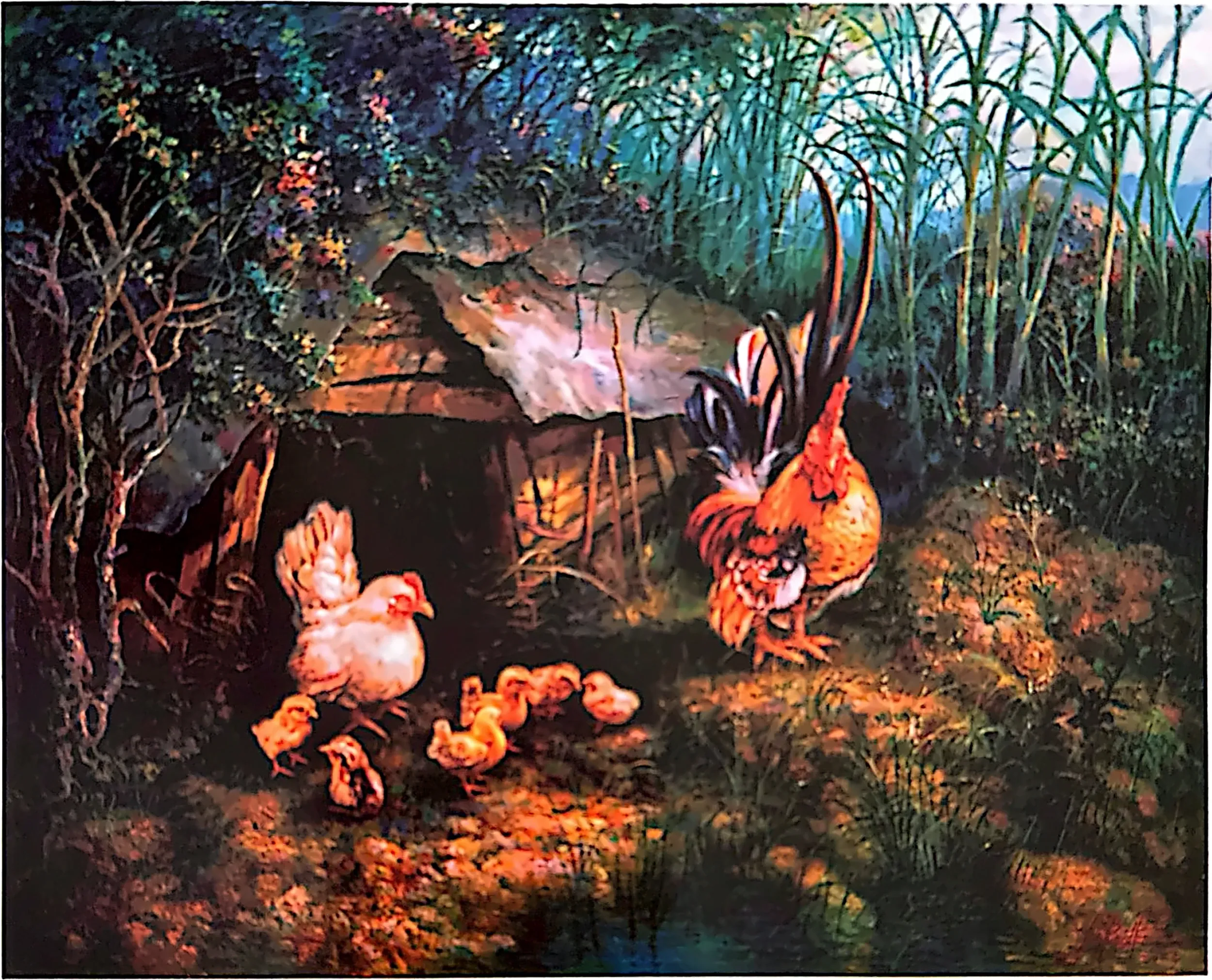 Oil painting titled Happy Family by Tan Peng Hooi, 2003.