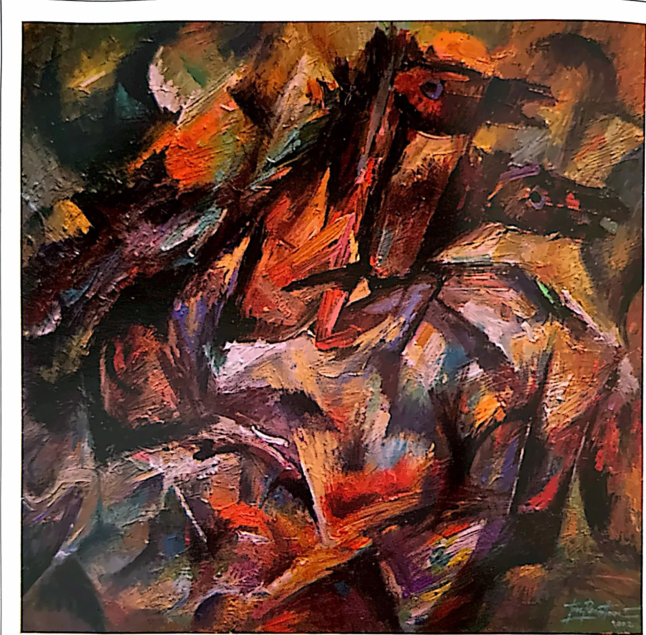 Oil painting titled Horse Racing by Tan Peng Hooi, 2002.