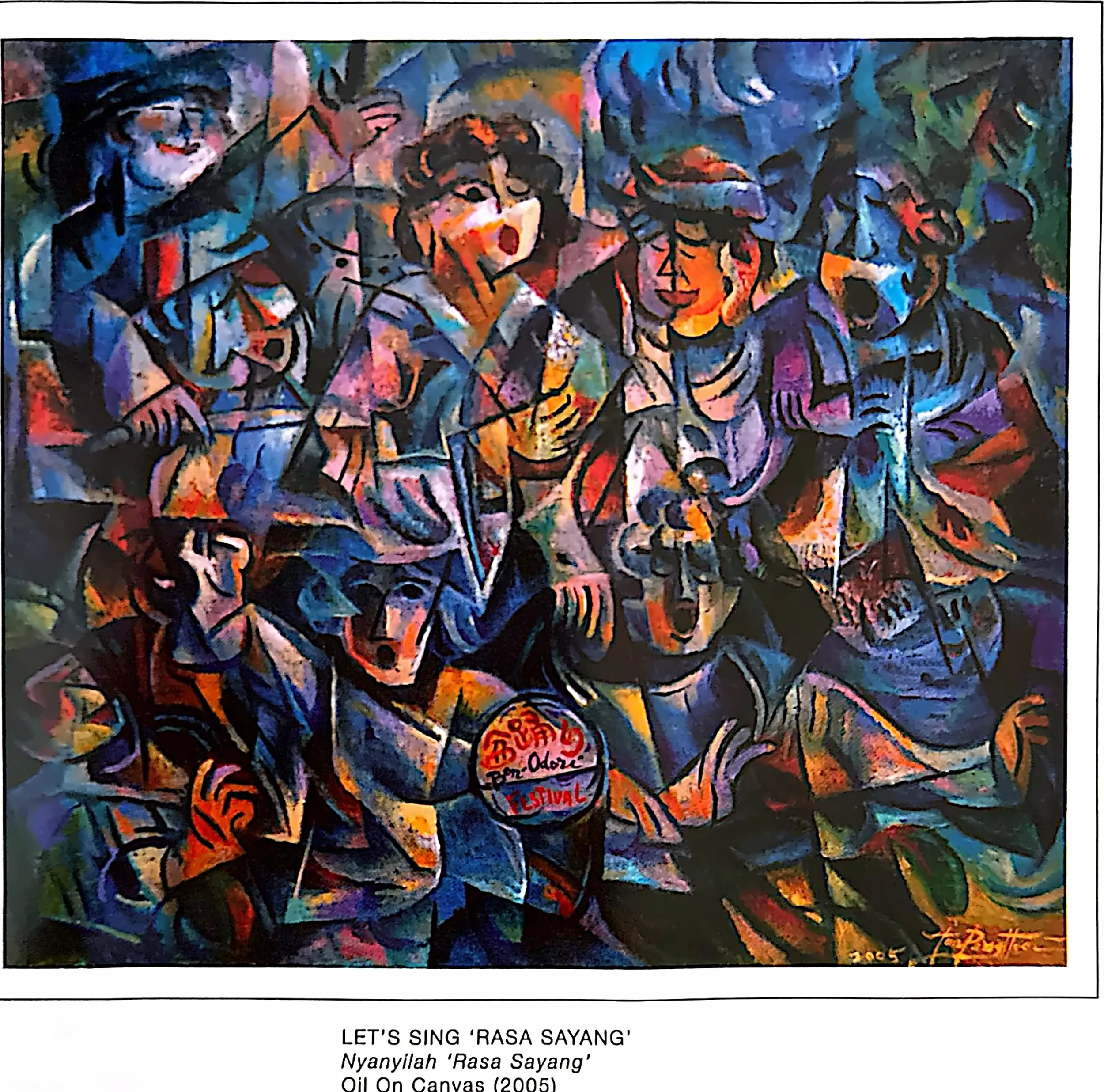 Oil painting titled Let's Sing 'Rasa Sayang' by Tan Peng Hooi, 2005.