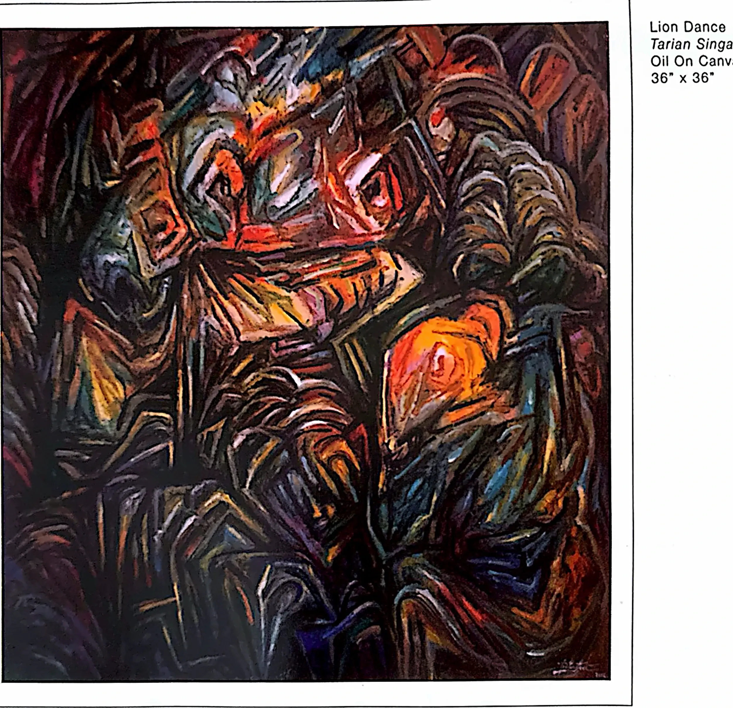 Oil painting titled Lion Dance by Tan Peng Hooi, 2002.