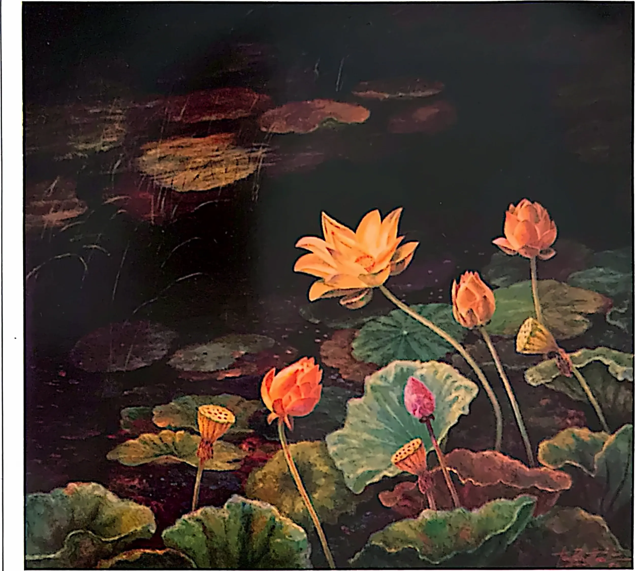 Oil painting titled Lotus by Tan Peng Hooi, 1998.