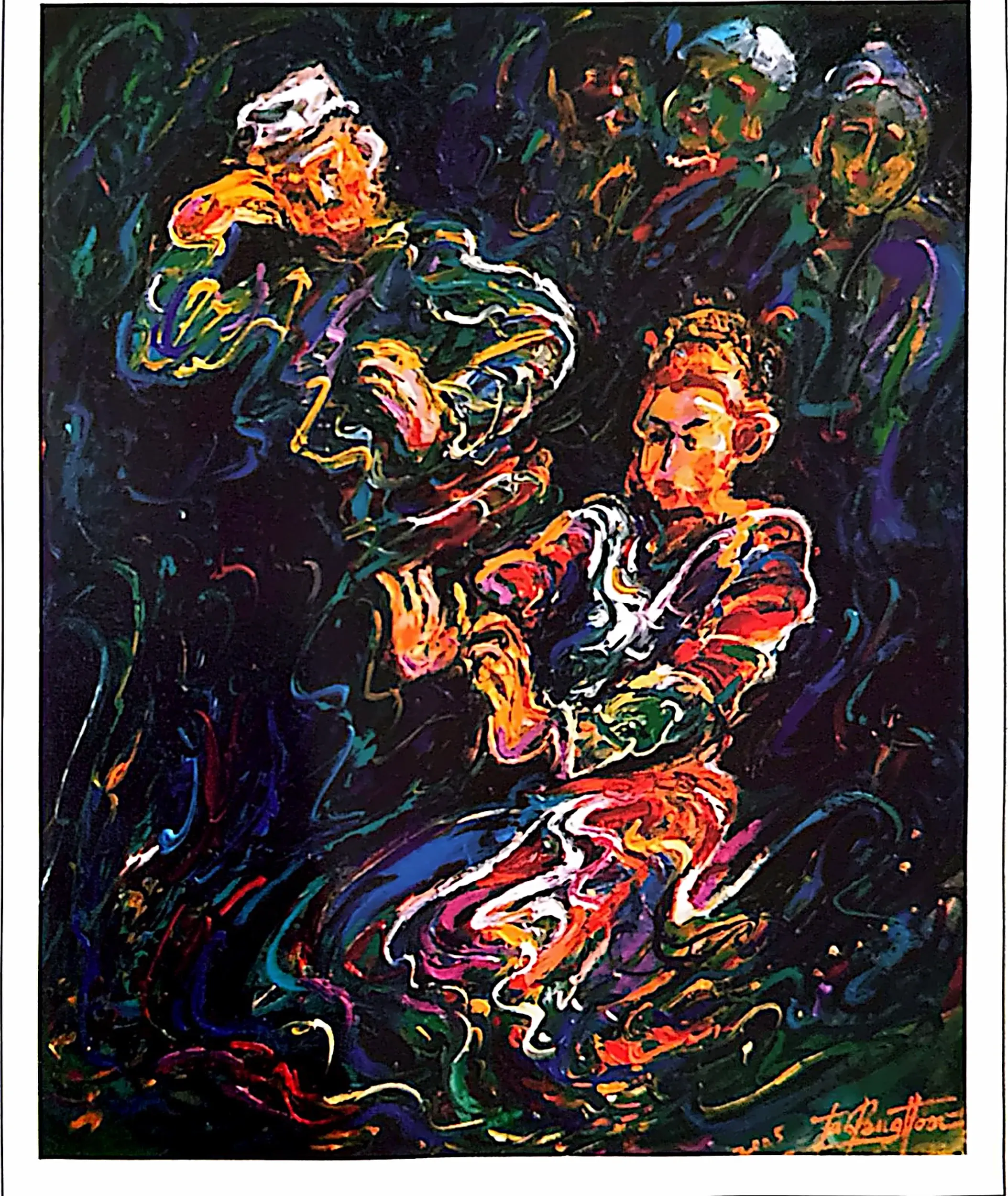 Oil painting titled Malay Dancers by Tan Peng Hooi, 2005.