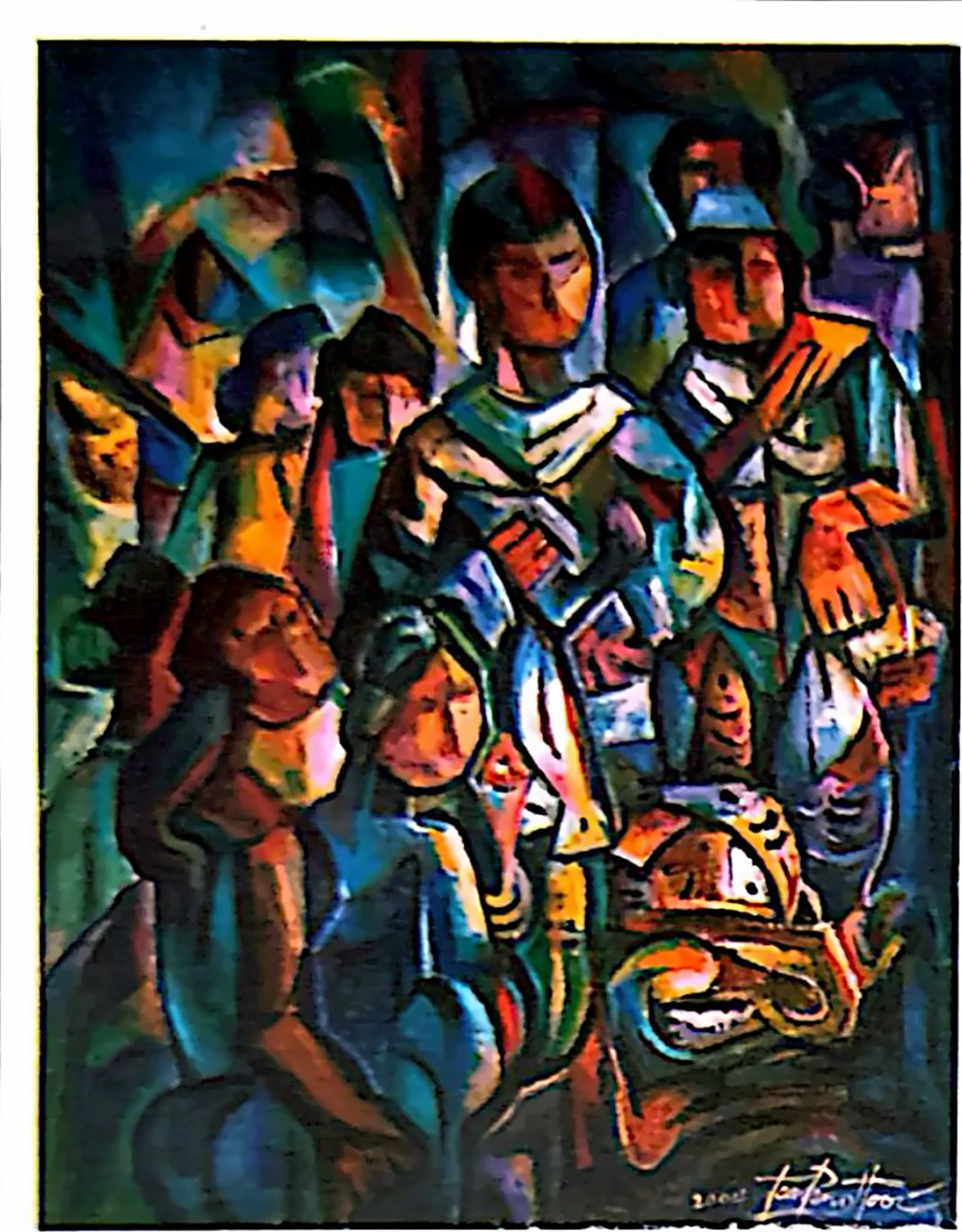 Oil painting titled Market Scene by Tan Peng Hooi, 2004.