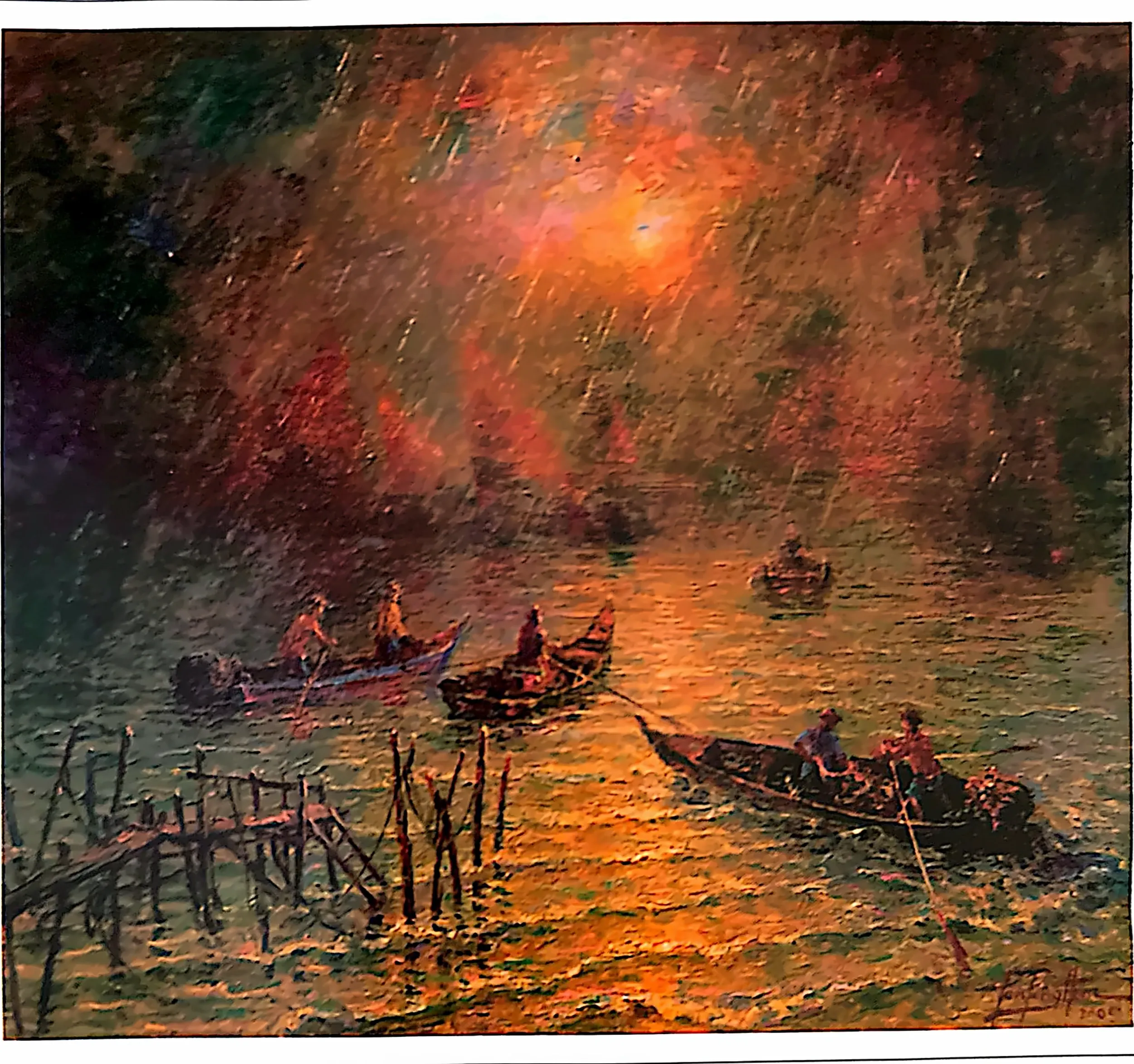Oil painting titled Morning Glow by Tan Peng Hooi, 2005.