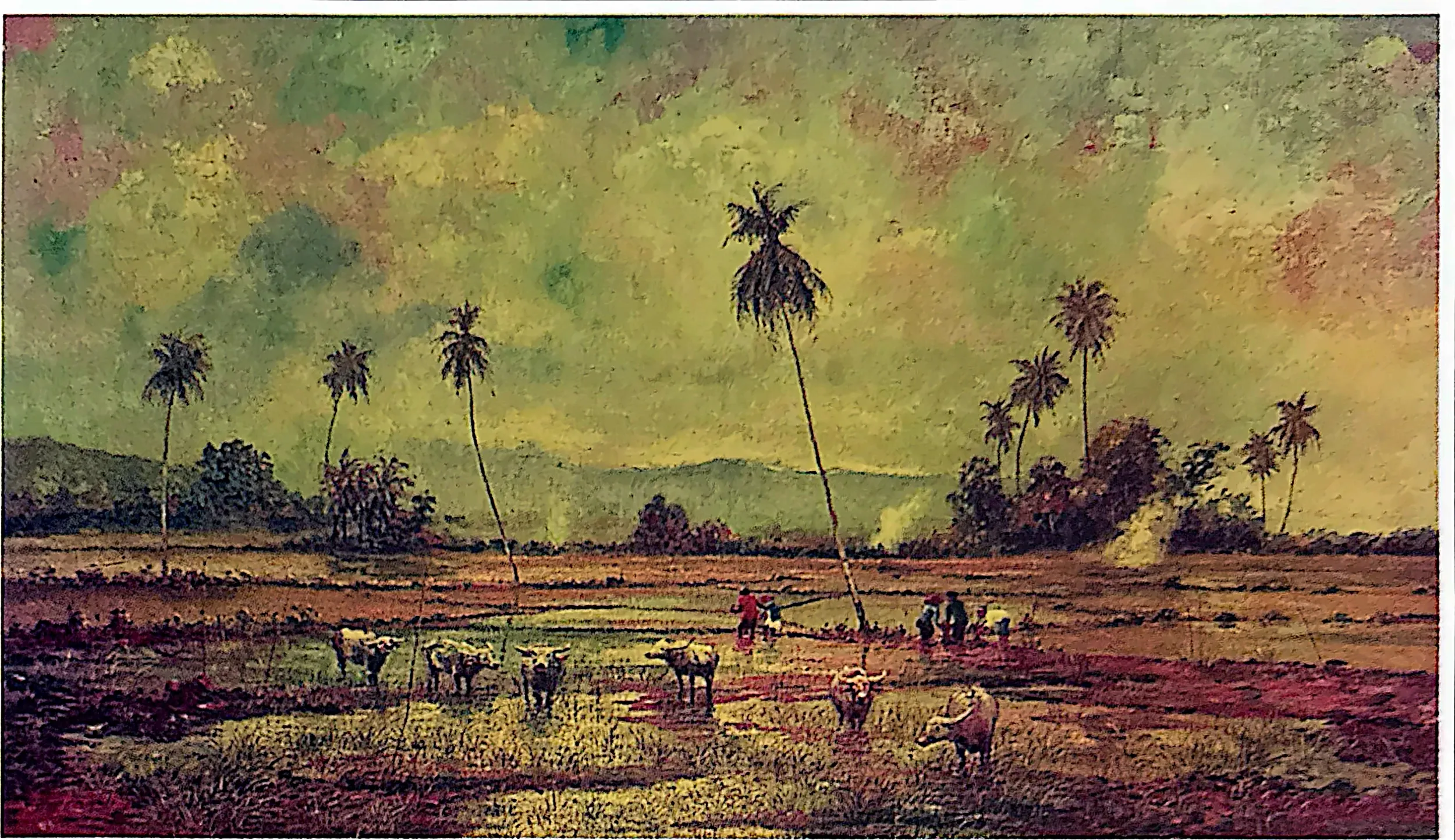 Oil painting titled Paddy Field at Bukit Mertajam, Penang by Tan Peng Hooi, 1985.