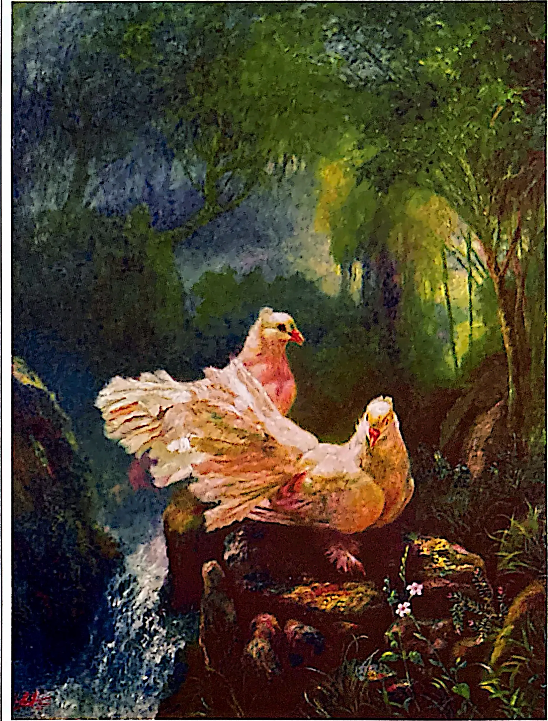 Oil painting titled Peace Doves by Tan Peng Hooi, 1990.