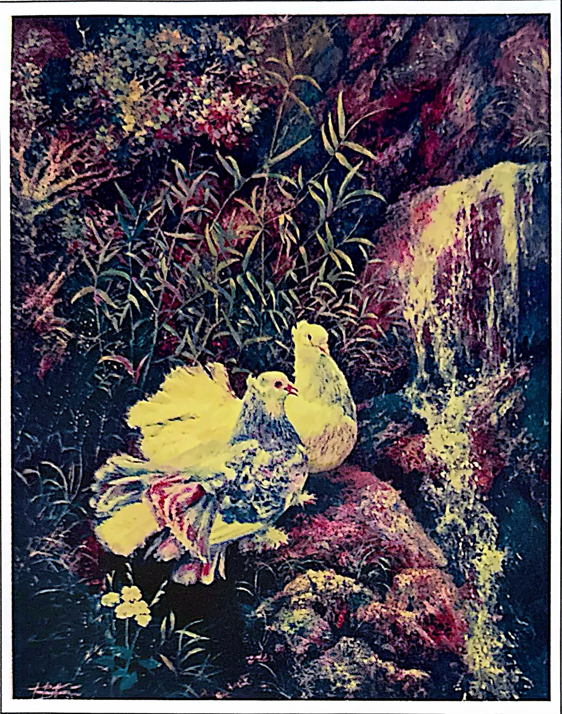 Oil painting titled Peace Doves by Tan Peng Hooi, 1993.