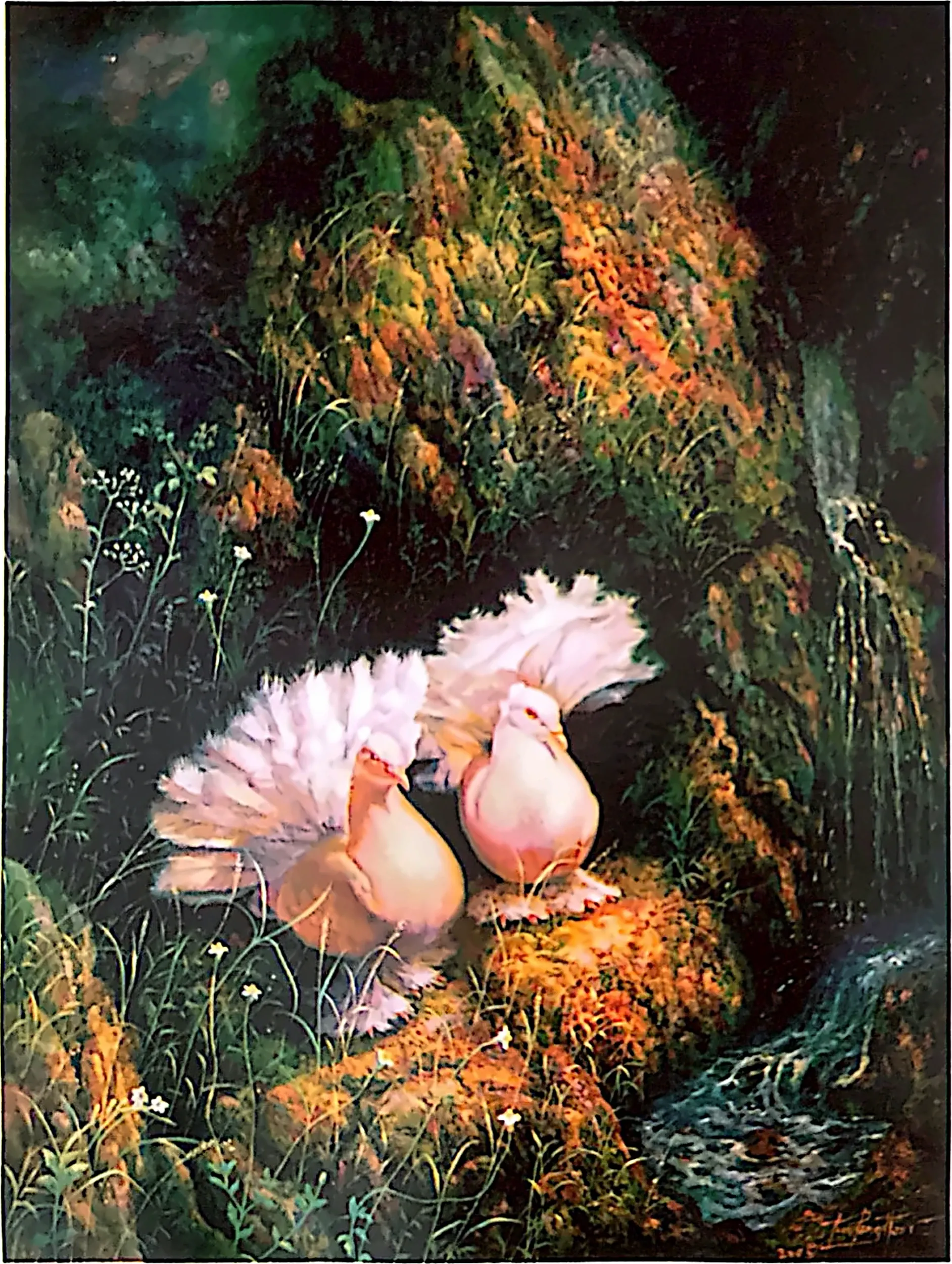 Oil painting titled Peace Doves by Tan Peng Hooi, 2005.