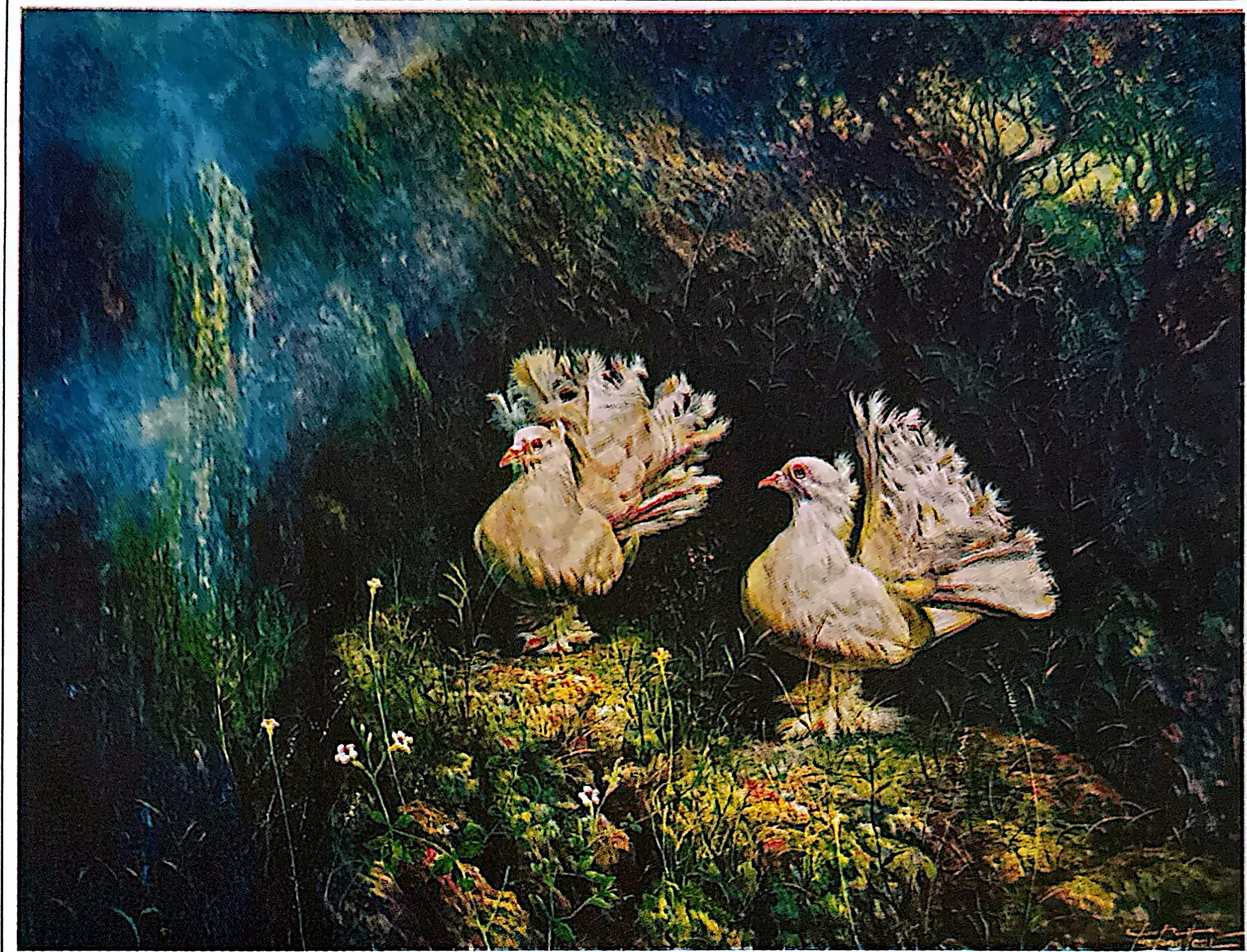 Oil painting titled Peace Doves by Tan Peng Hooi, 2002.