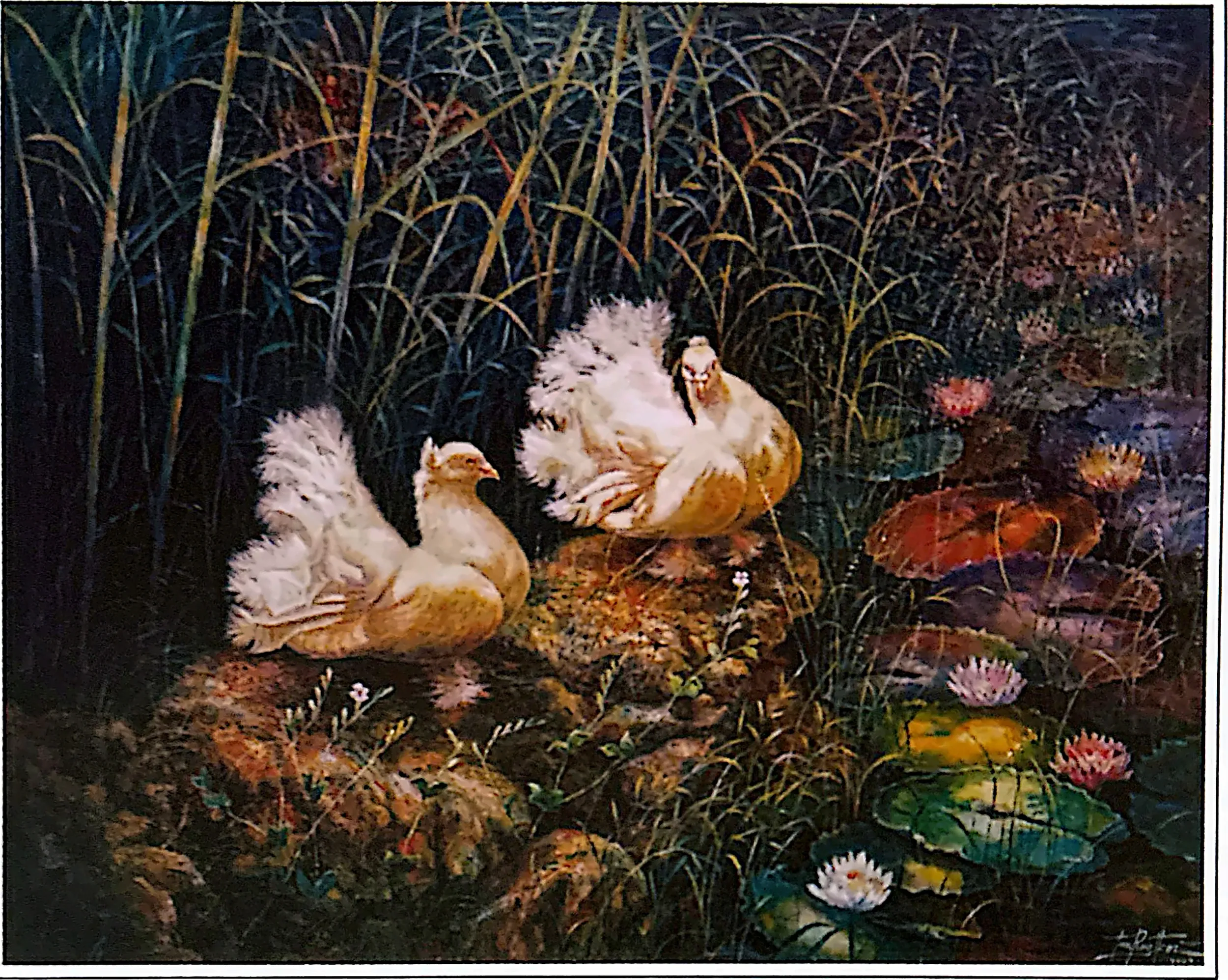 Oil painting titled Peace Doves by Tan Peng Hooi, 2002.