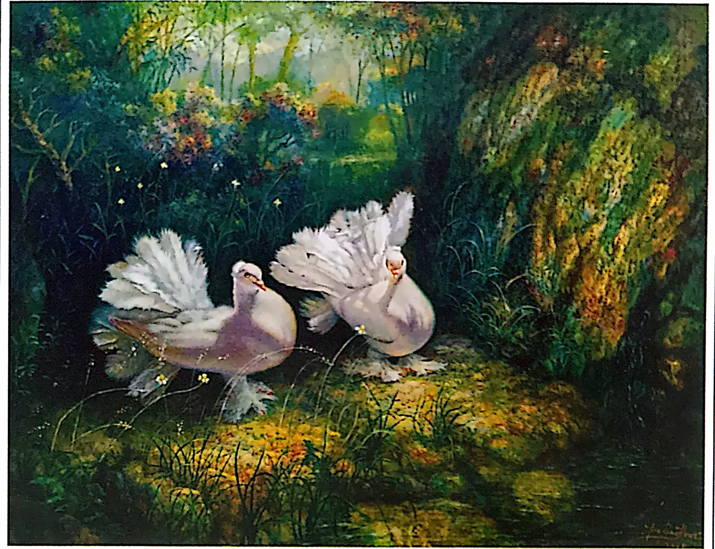 Oil painting titled Peace Doves by Tan Peng Hooi, 2005.