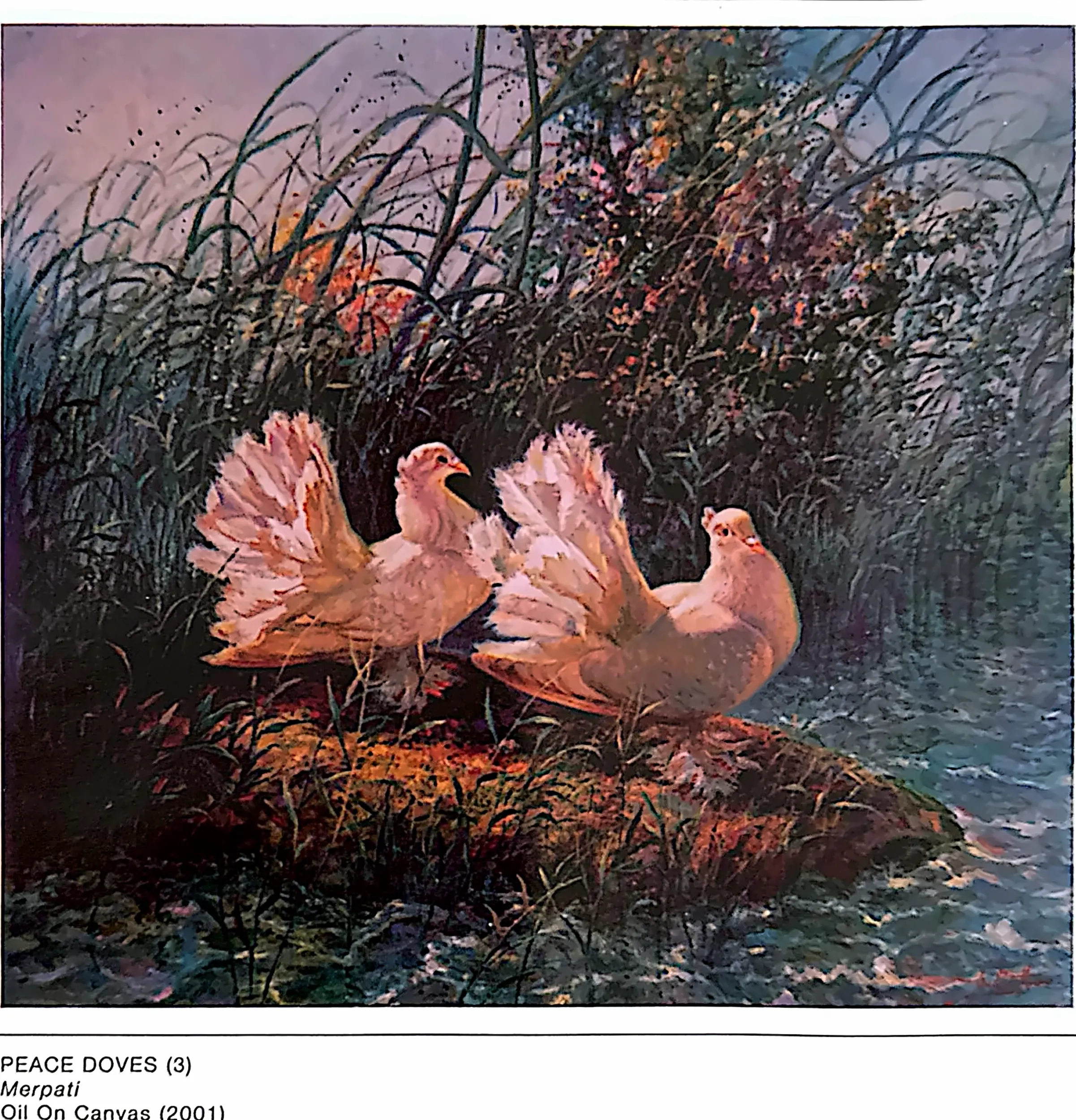 Oil painting titled Peace Doves by Tan Peng Hooi, 2001.