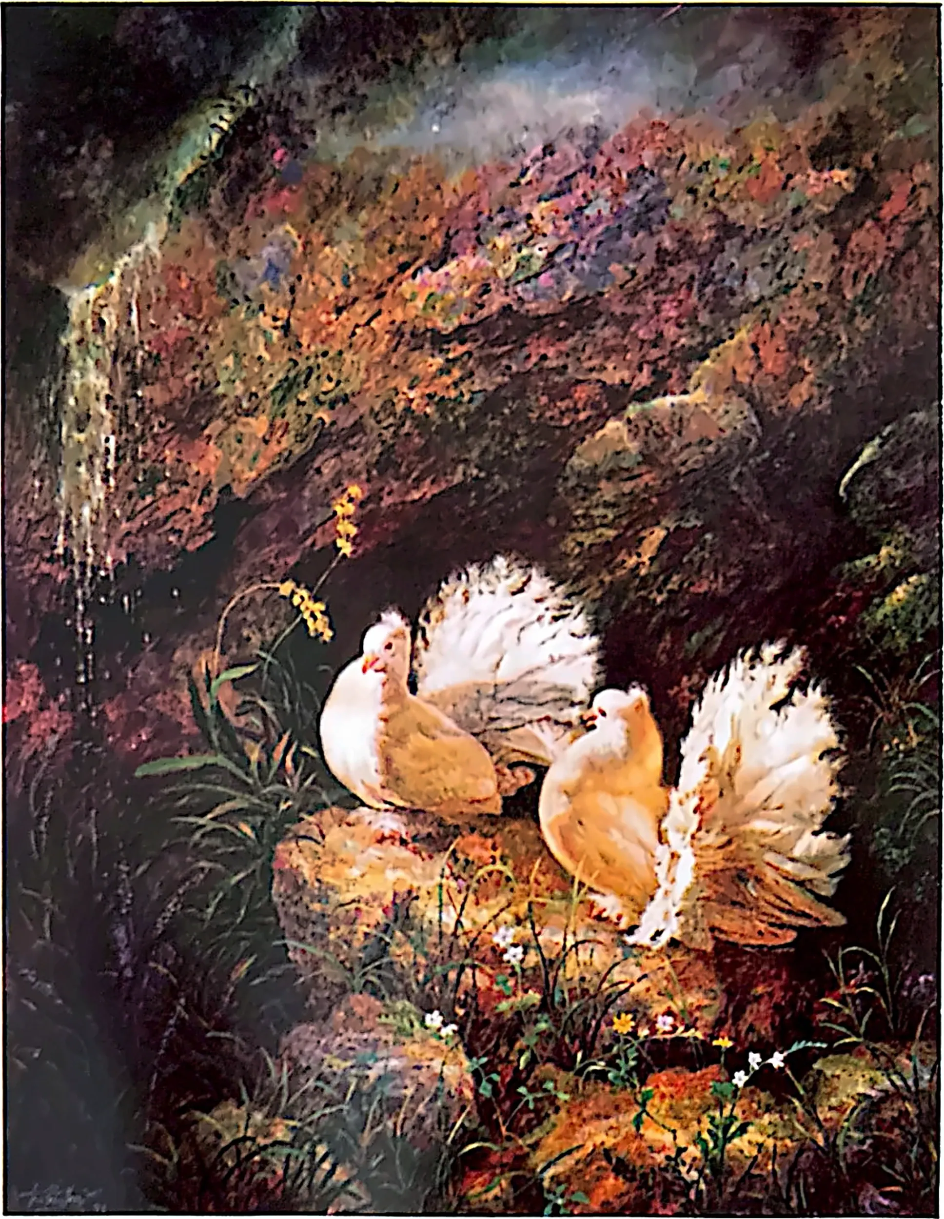 Oil painting titled Peace Doves by Tan Peng Hooi, 1998.