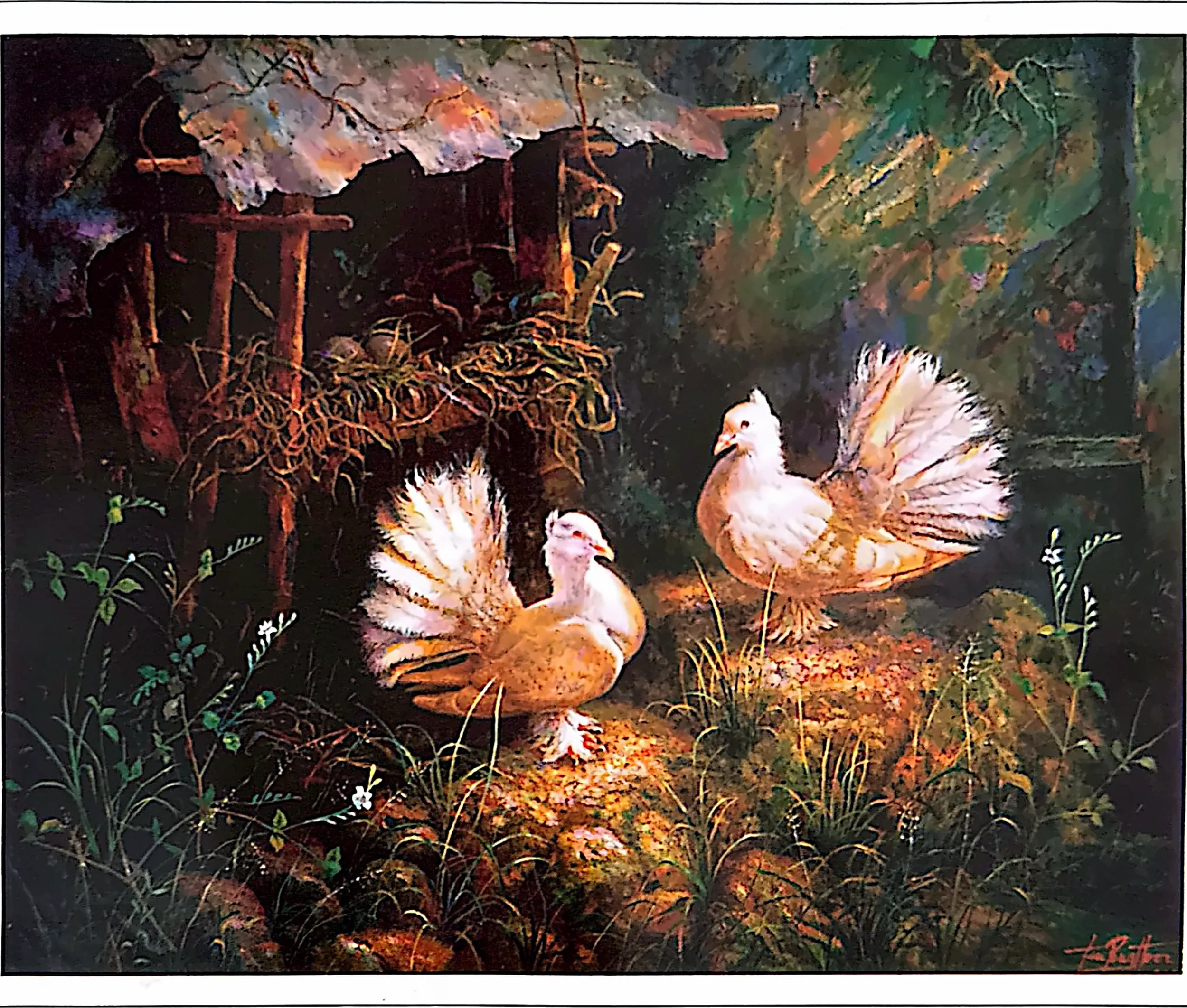 Oil painting titled Peace Doves by Tan Peng Hooi, 2003.