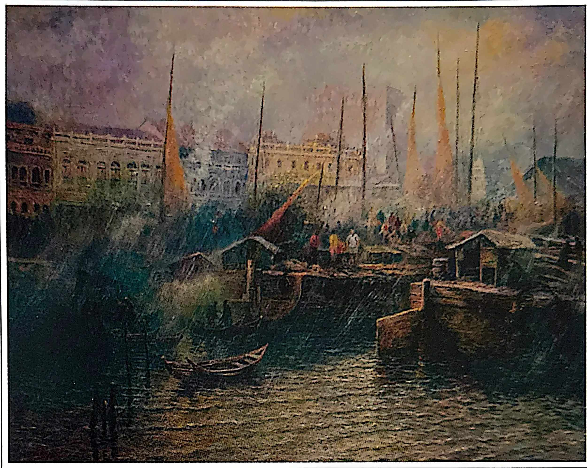 Oil painting titled Penang Harbour by Tan Peng Hooi, 1996.