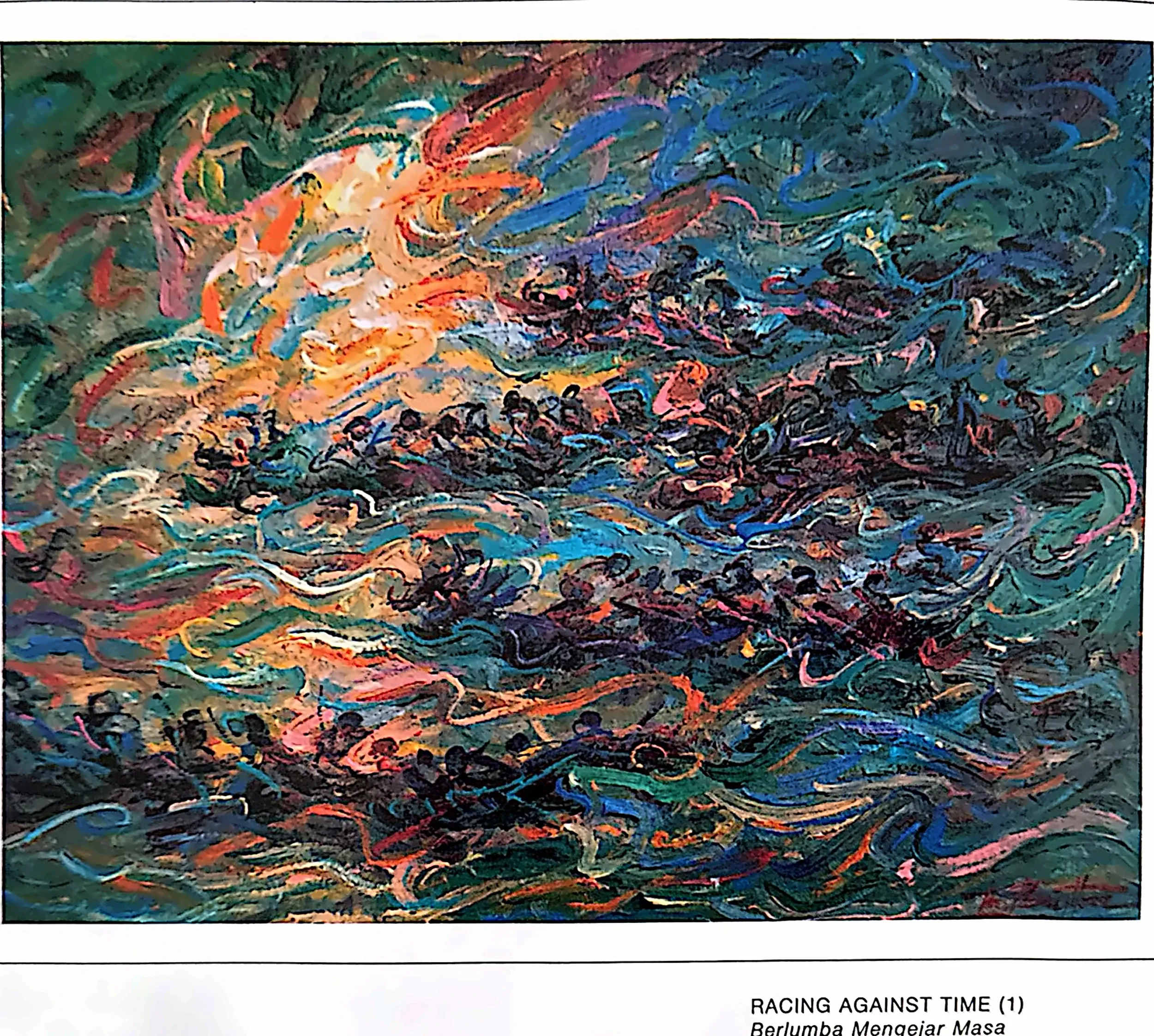 Oil painting titled Racing Against Time by Tan Peng Hooi, 2005.