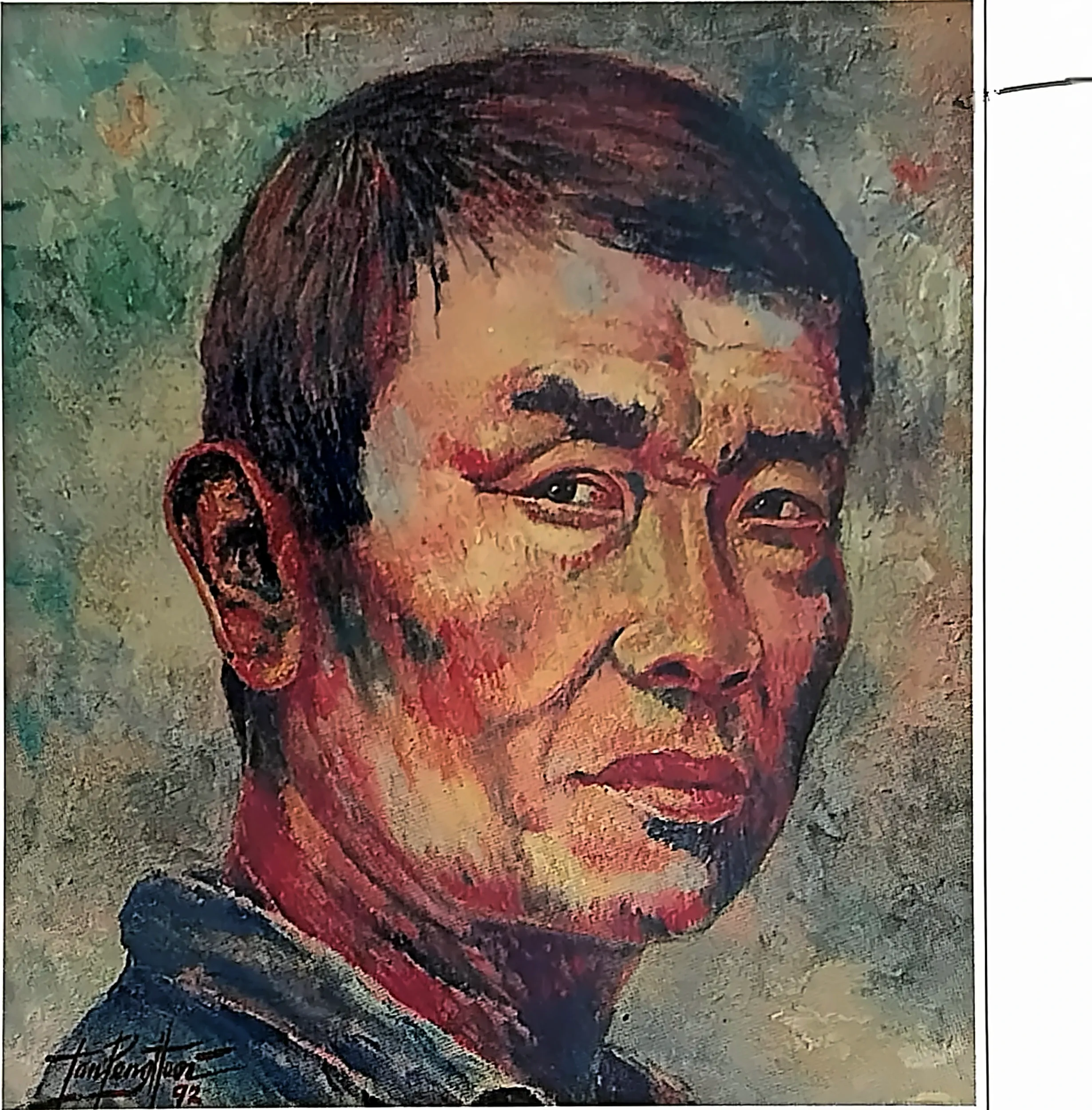 Oil painting titled Self-Portrait by Tan Peng Hooi, 1992.