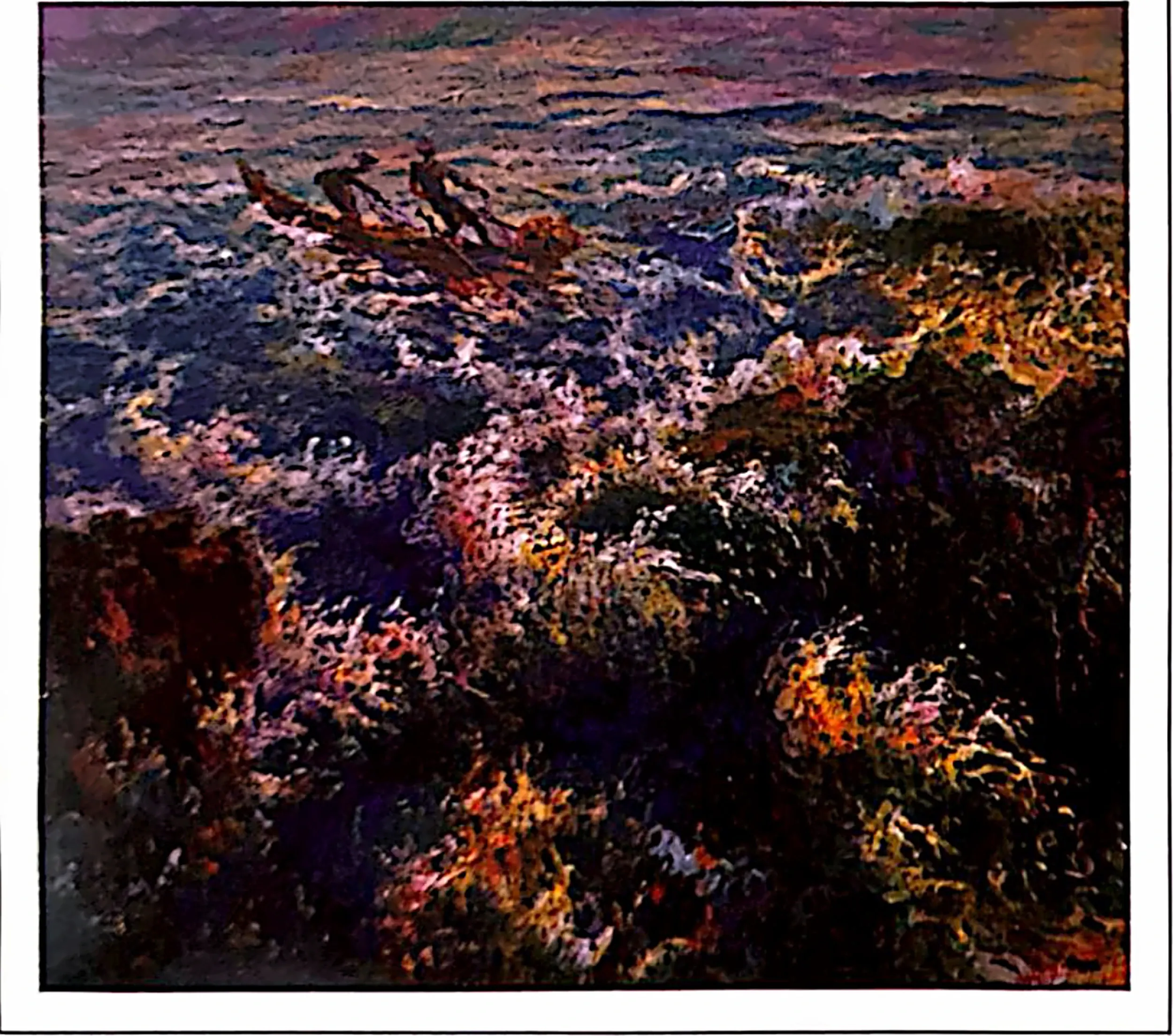 Oil painting titled Striving at Sea by Tan Peng Hooi, 2002.
