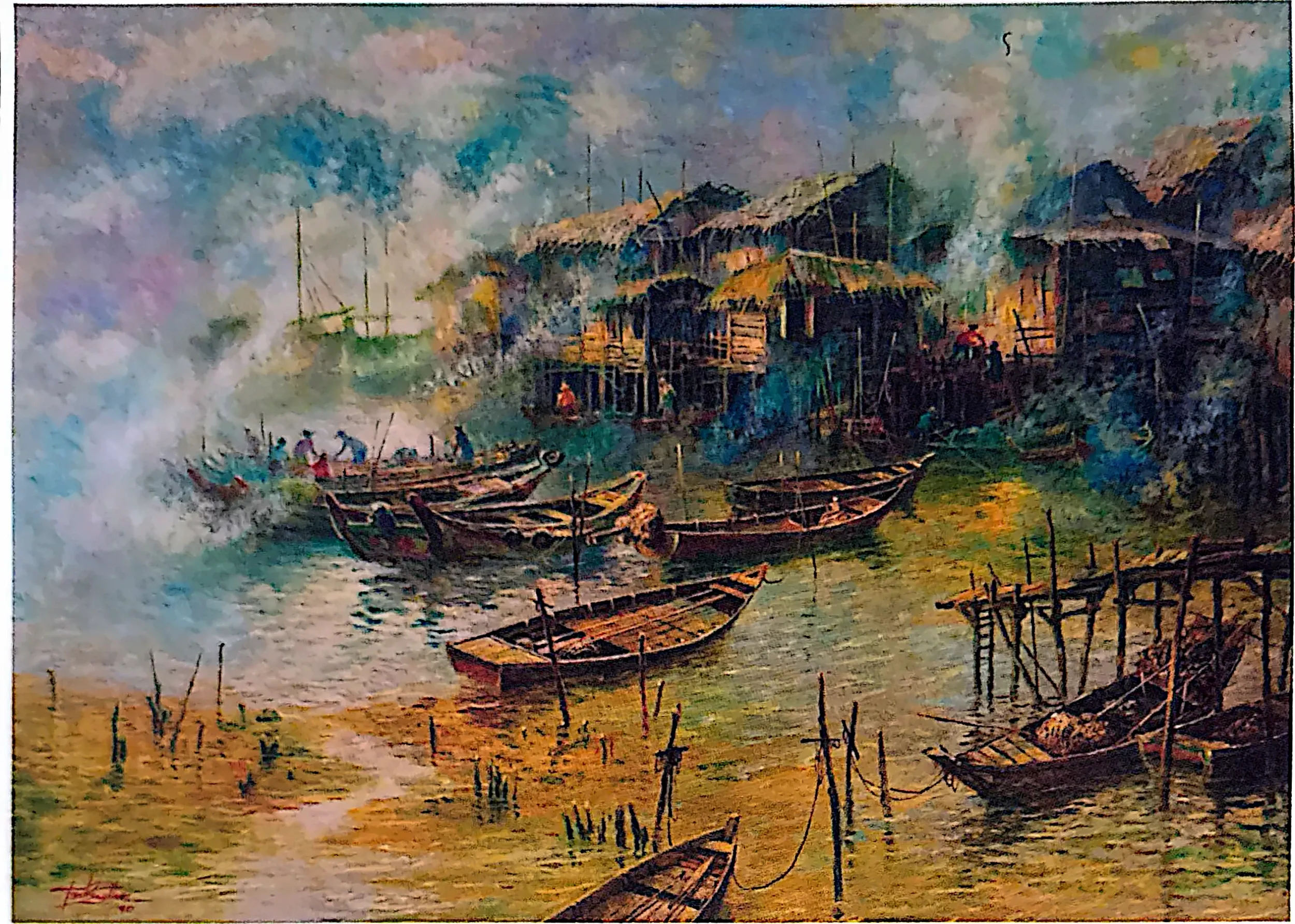 Oil painting titled The Mystery of Nordin St. Ghaut, Penang by Tan Peng Hooi, 1990.