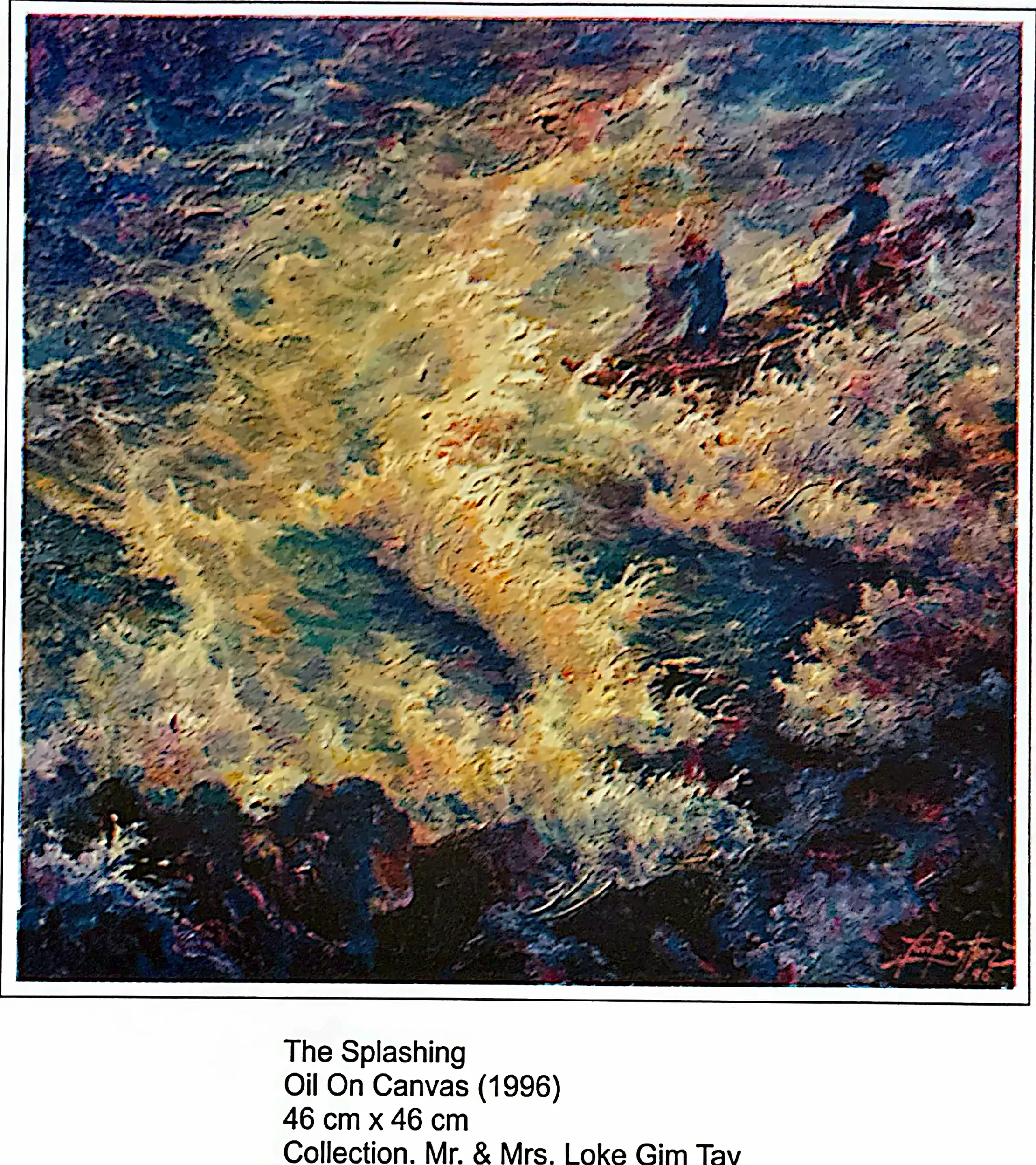 Oil painting titled The Splashing by Tan Peng Hooi, 1996.