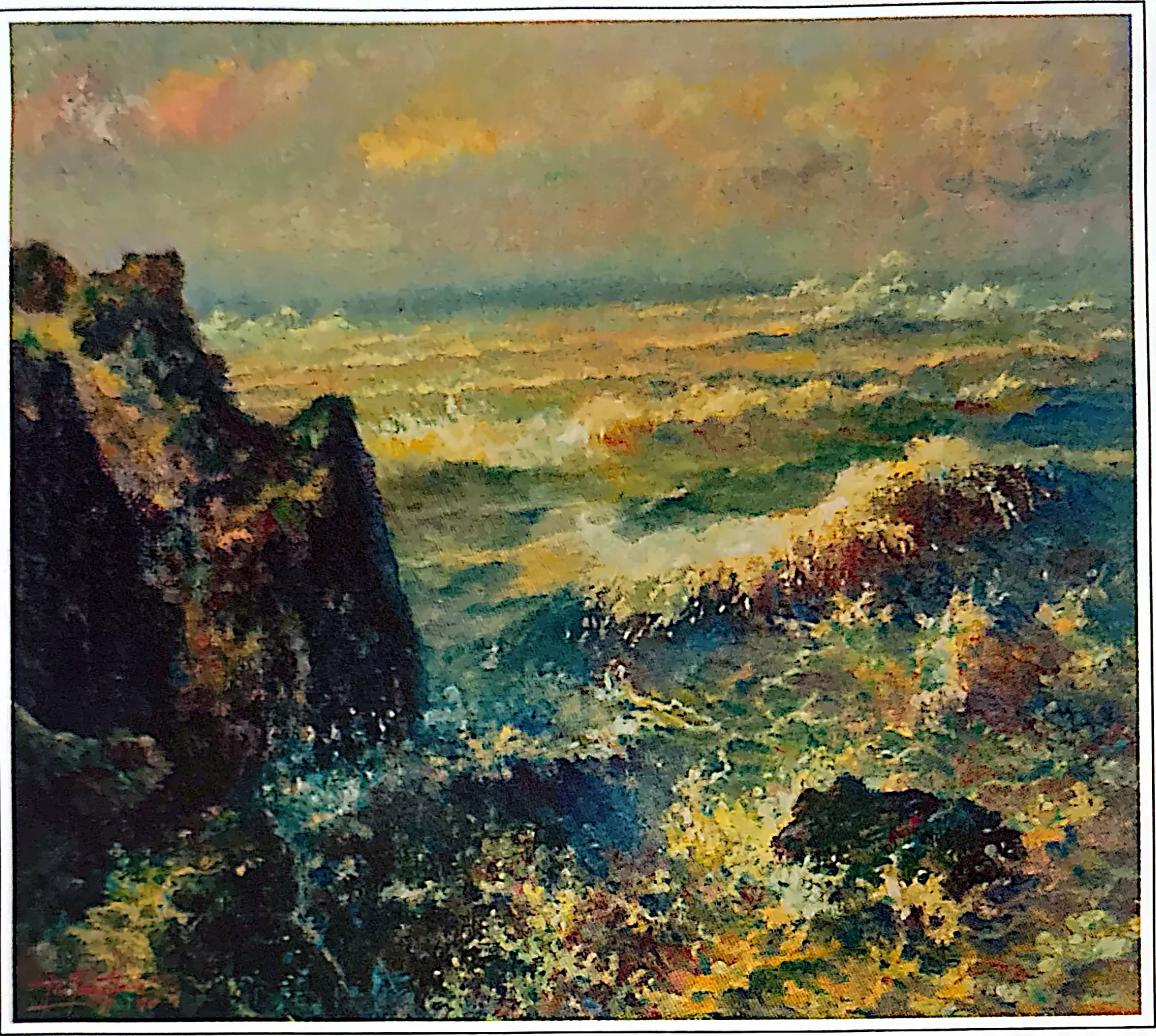 Oil painting titled Tumbling Waves by Tan Peng Hooi, 1990.